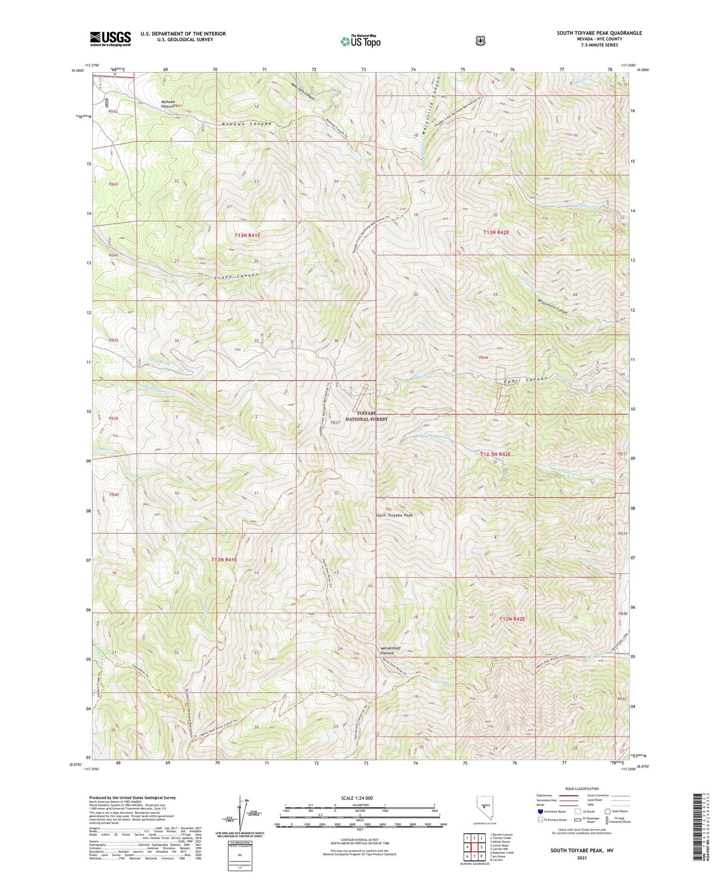 South Toiyabe Peak Nevada US Topo Map Image
