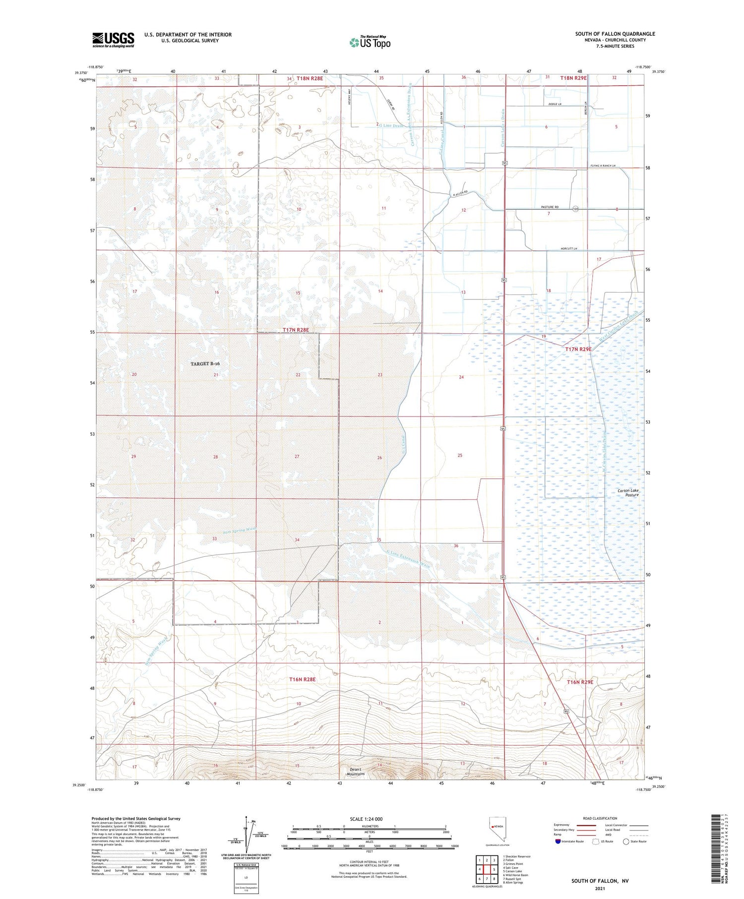 South of Fallon Nevada US Topo Map Image