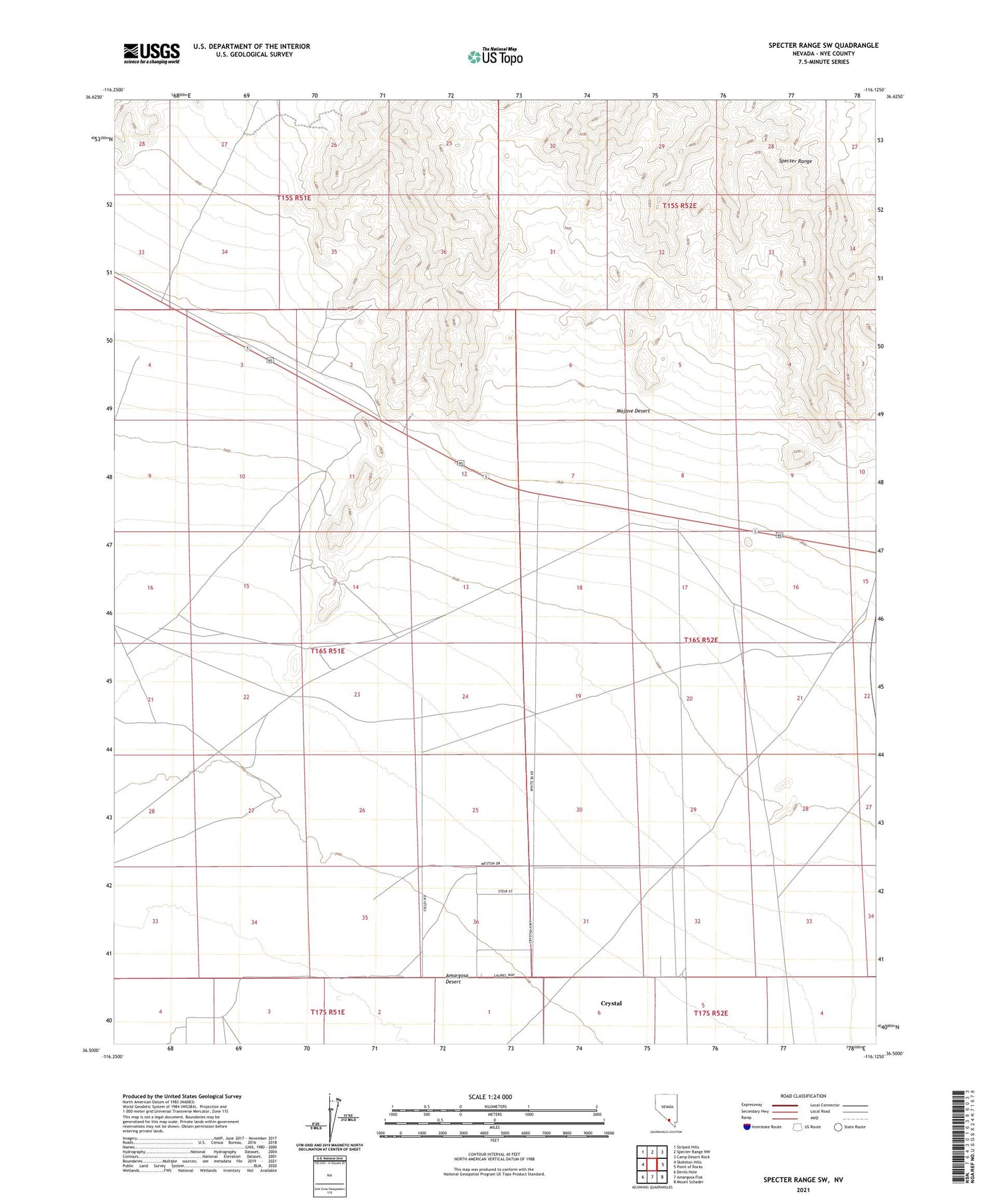 Specter Range SW Nevada US Topo Map Image