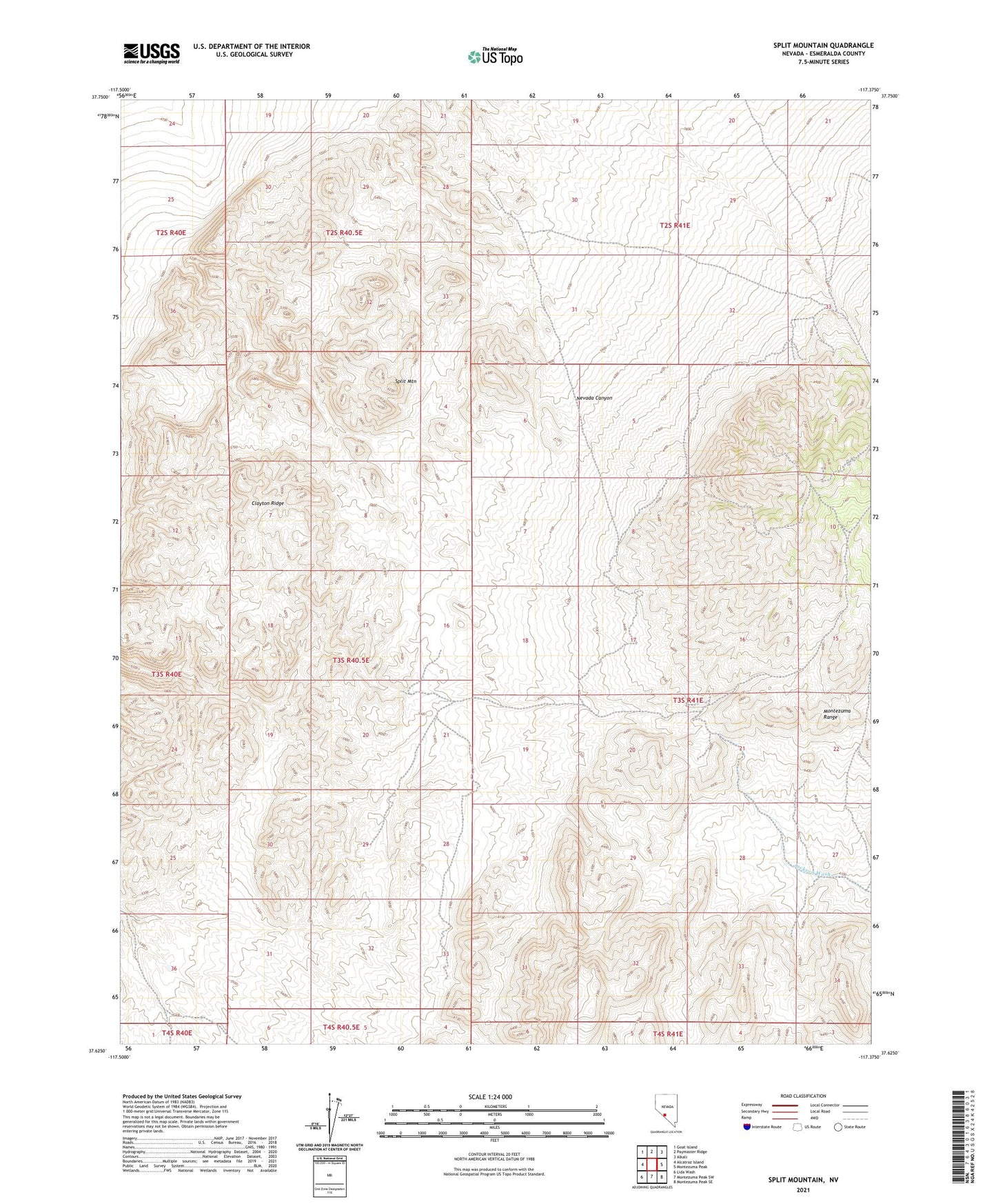 Split Mountain Nevada US Topo Map Image