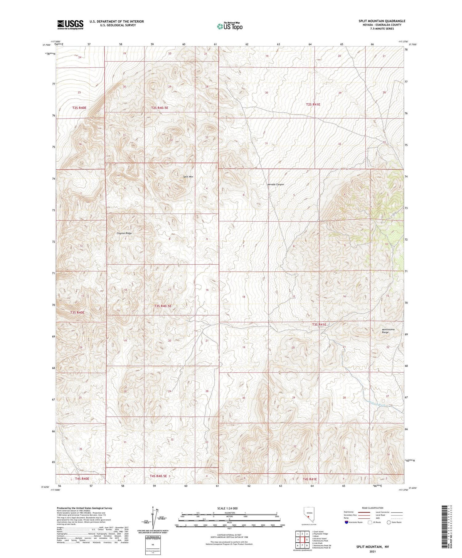 Split Mountain Nevada US Topo Map Image