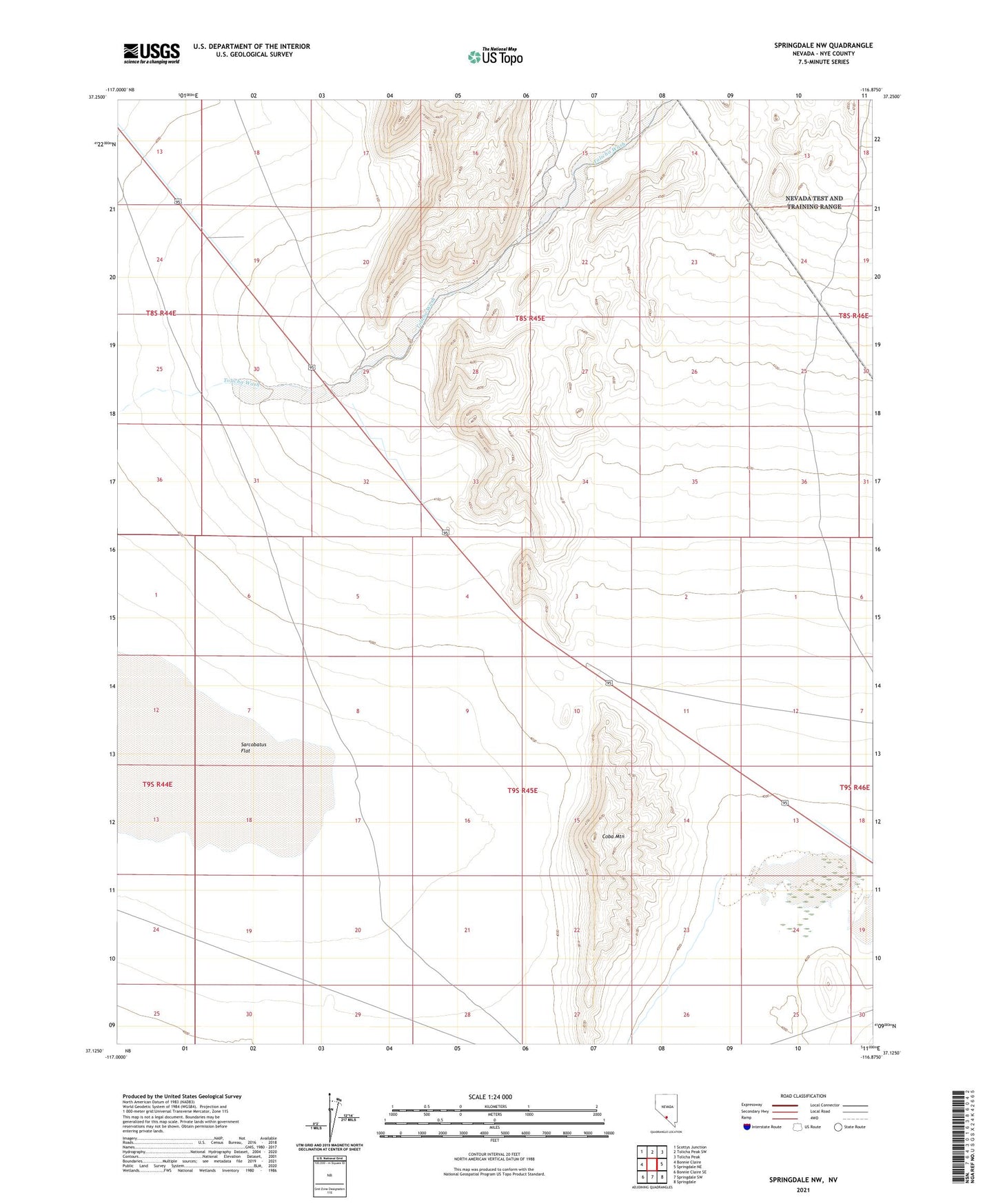 Springdale NW Nevada US Topo Map Image