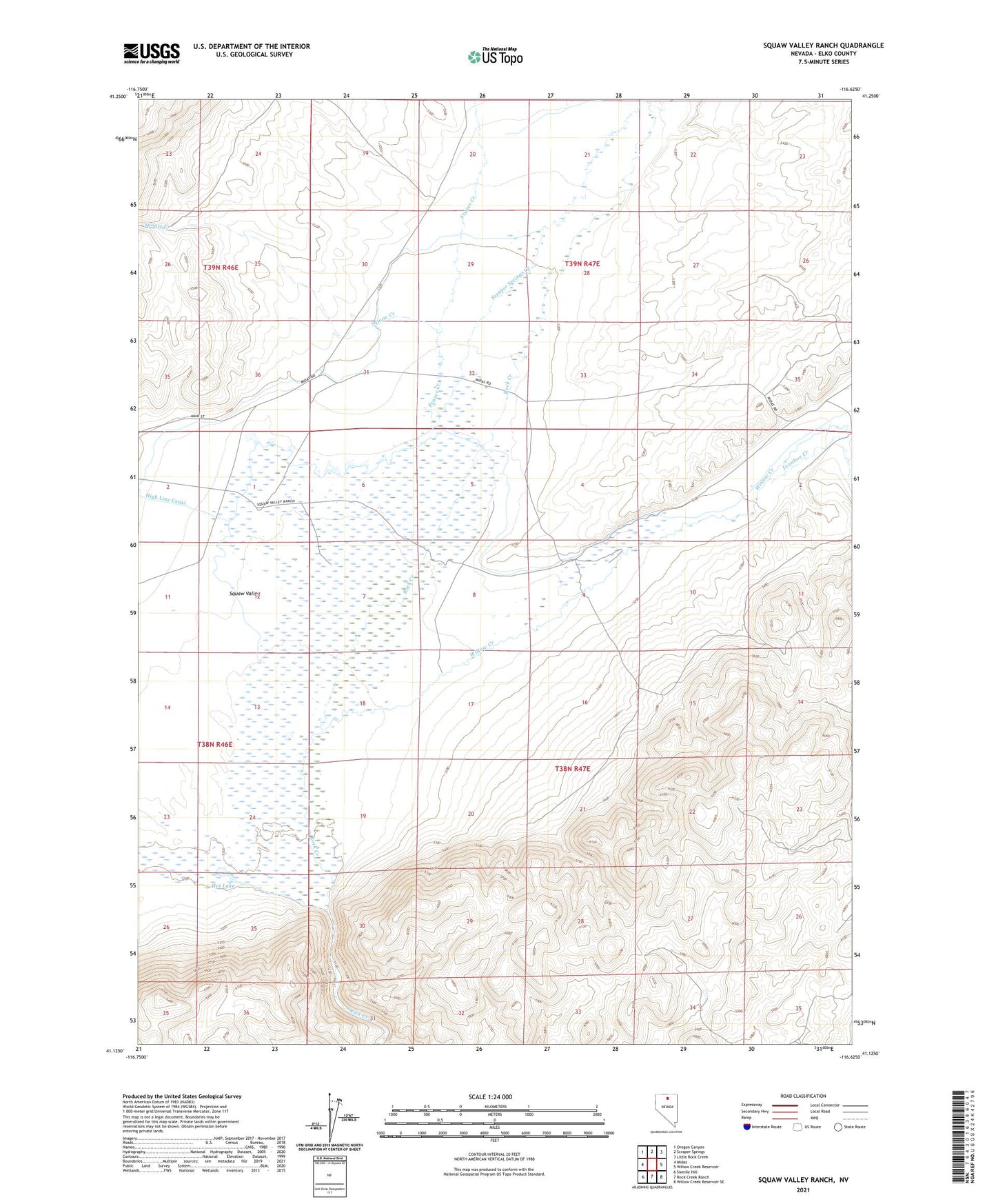 Squaw Valley Ranch Nevada US Topo Map Image