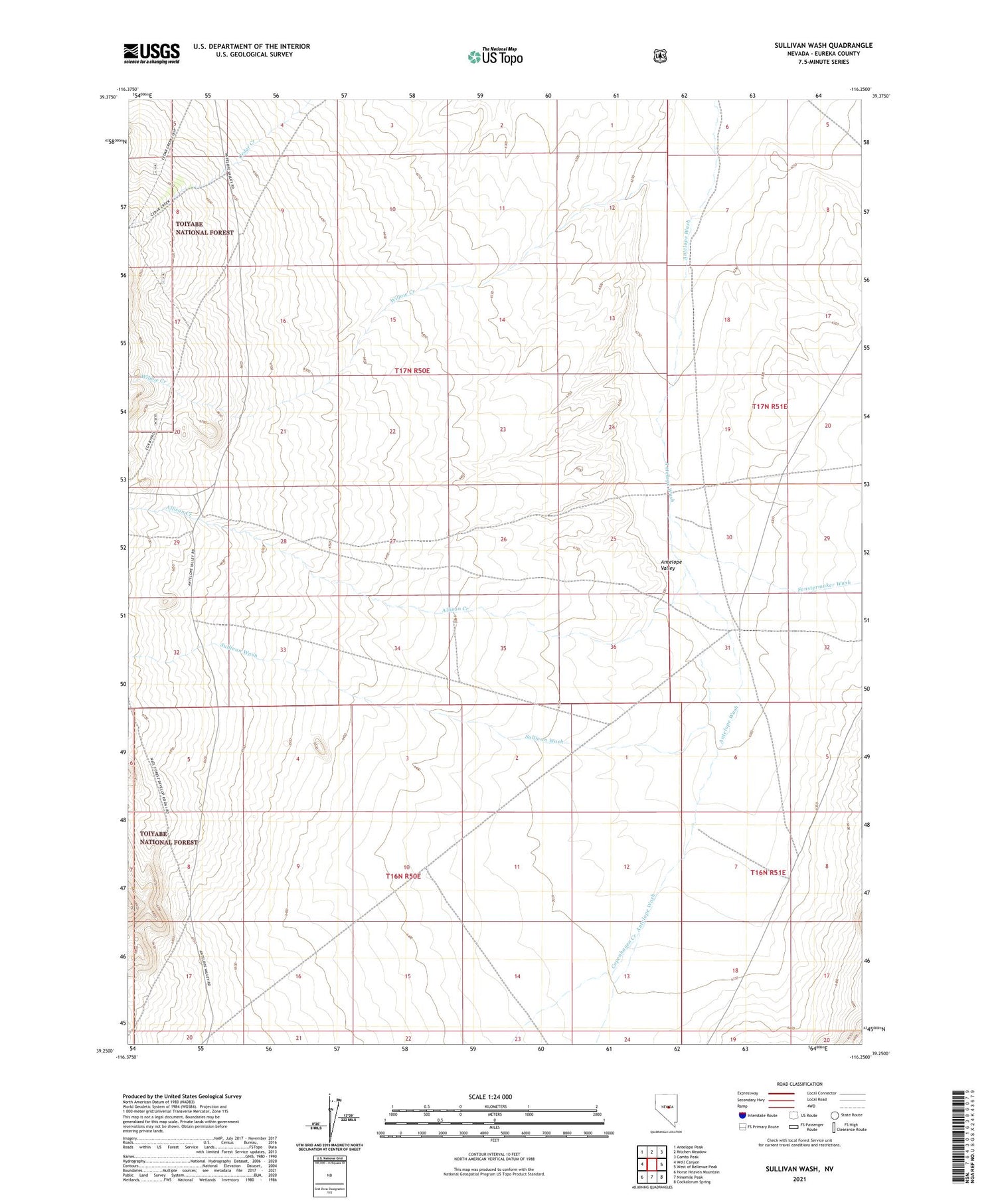 Sullivan Wash Nevada US Topo Map Image