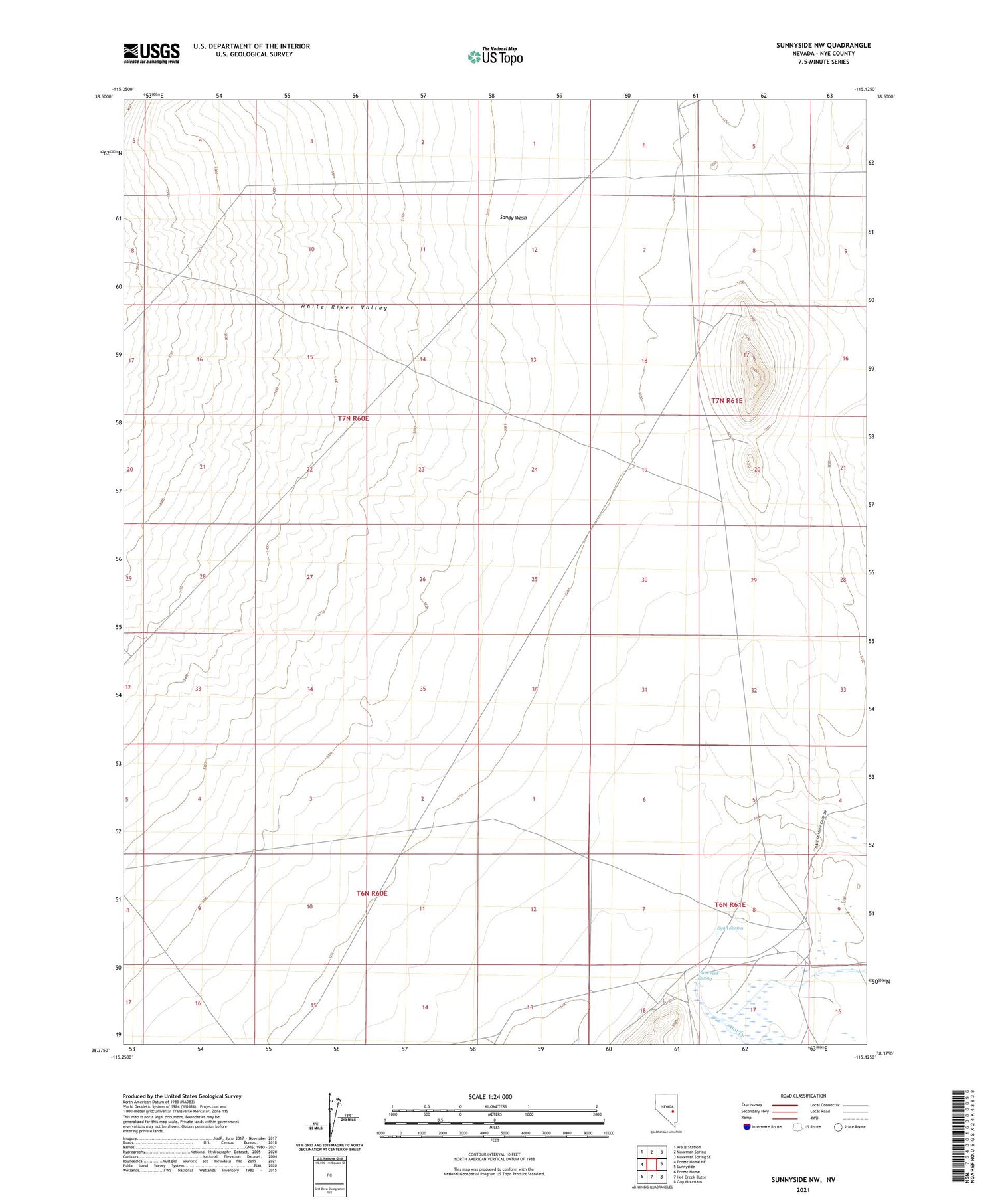 Sunnyside NW Nevada US Topo Map Image