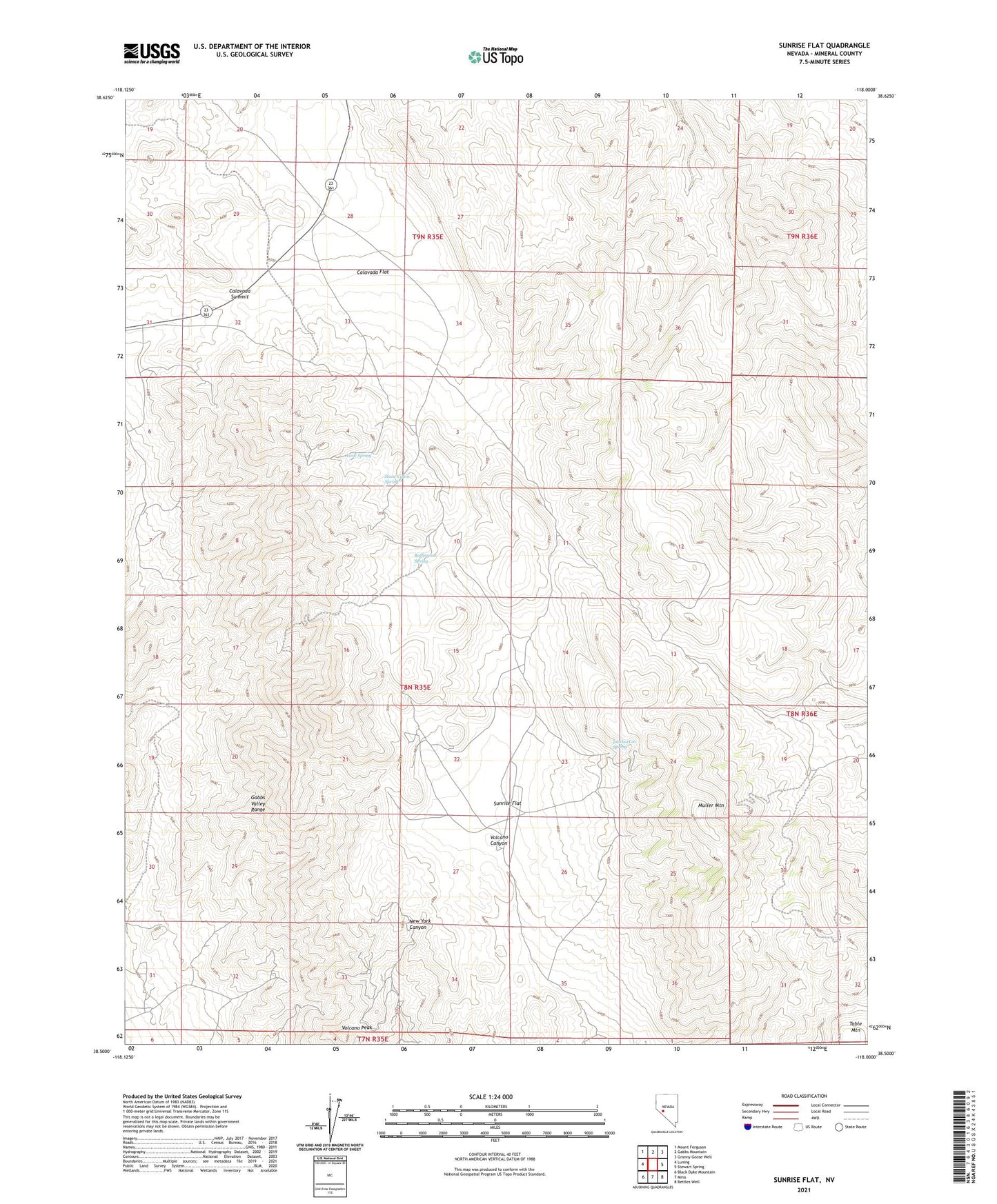 Sunrise Flat Nevada US Topo Map Image
