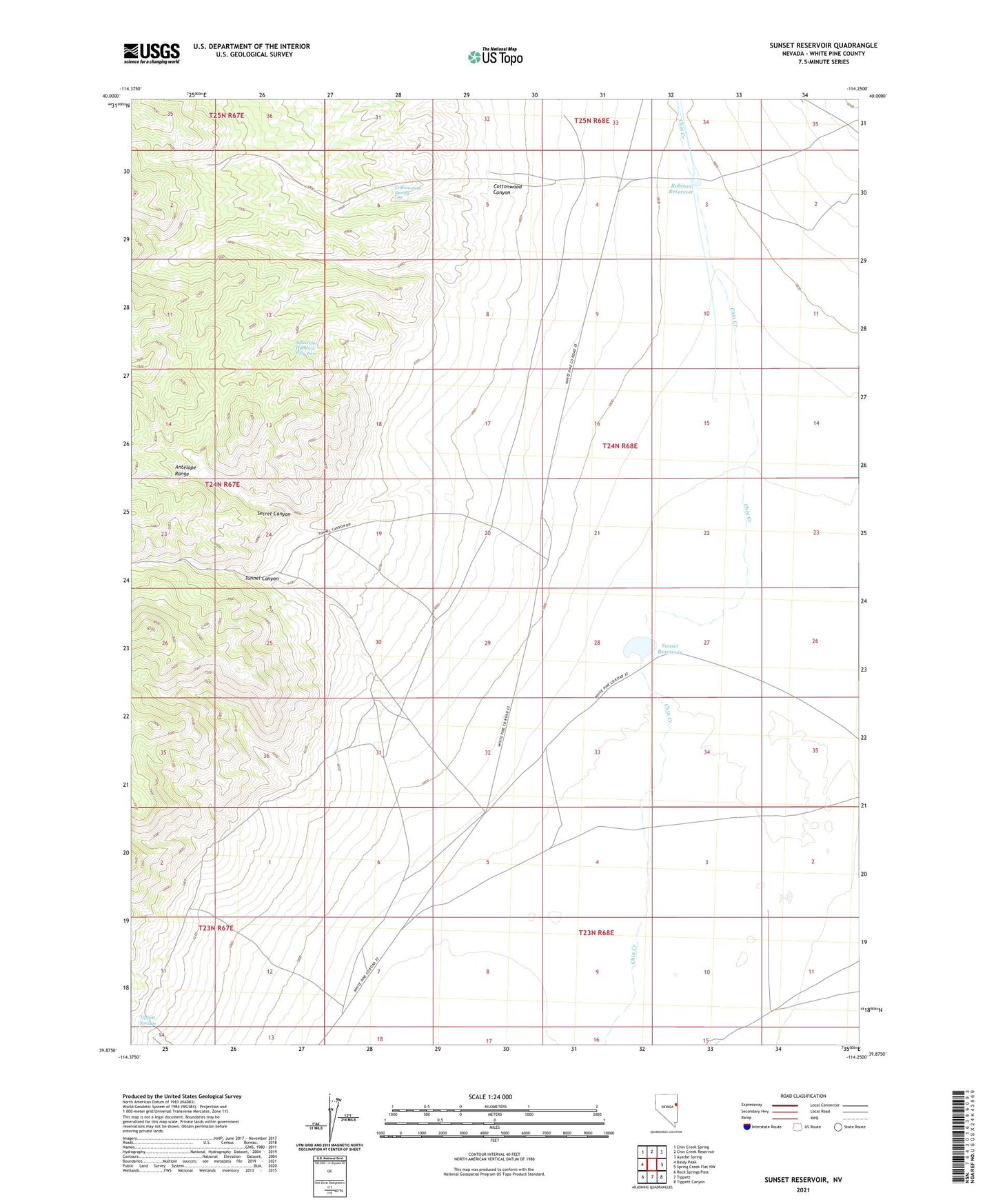 Sunset Reservoir Nevada US Topo Map Image