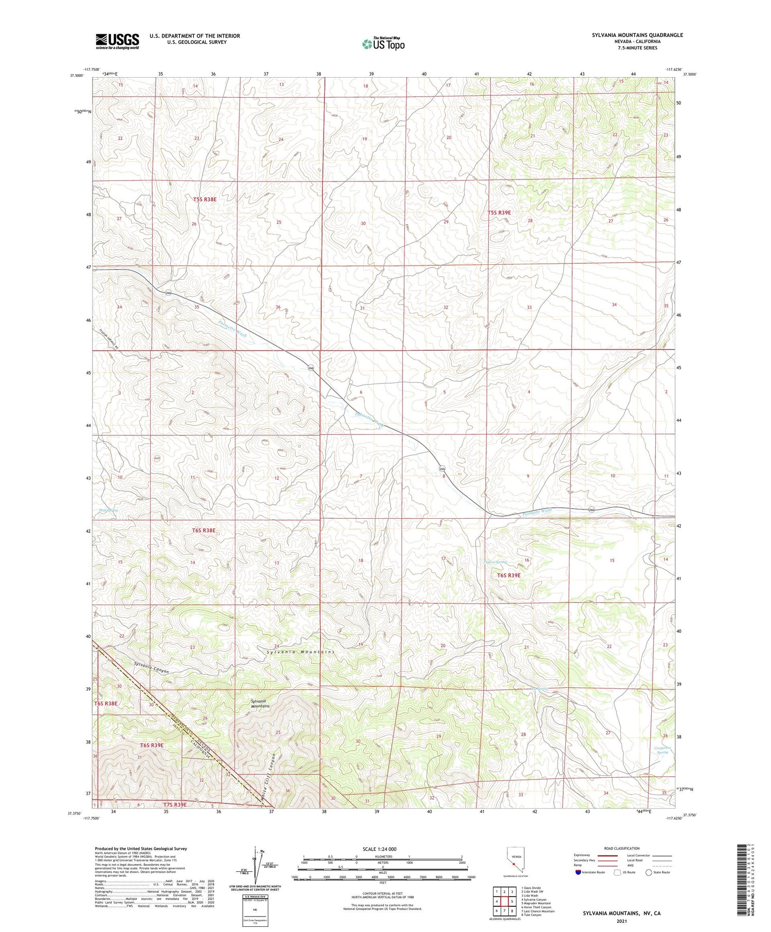 Sylvania Mountains Nevada US Topo Map Image