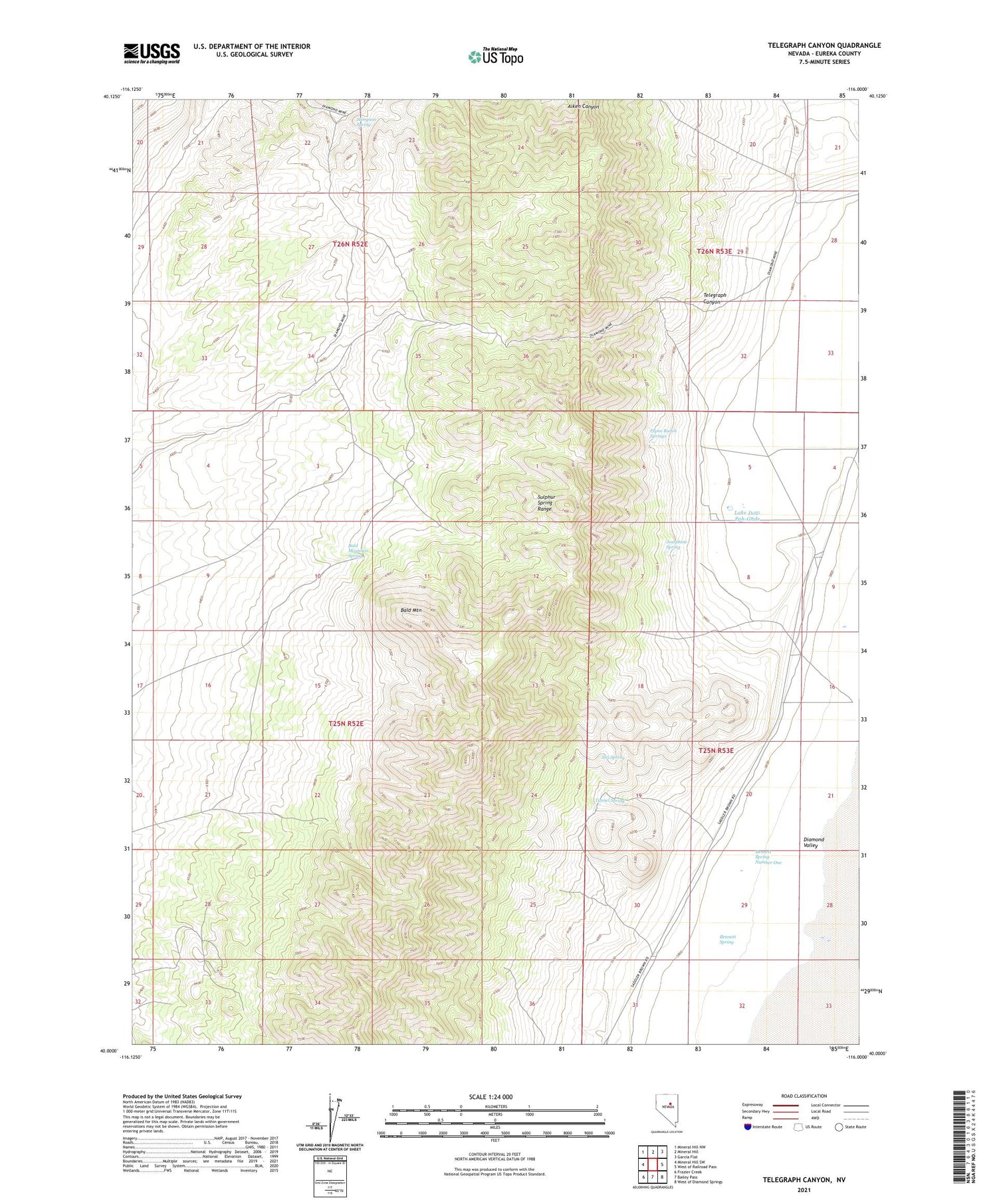 Telegraph Canyon Nevada US Topo Map Image