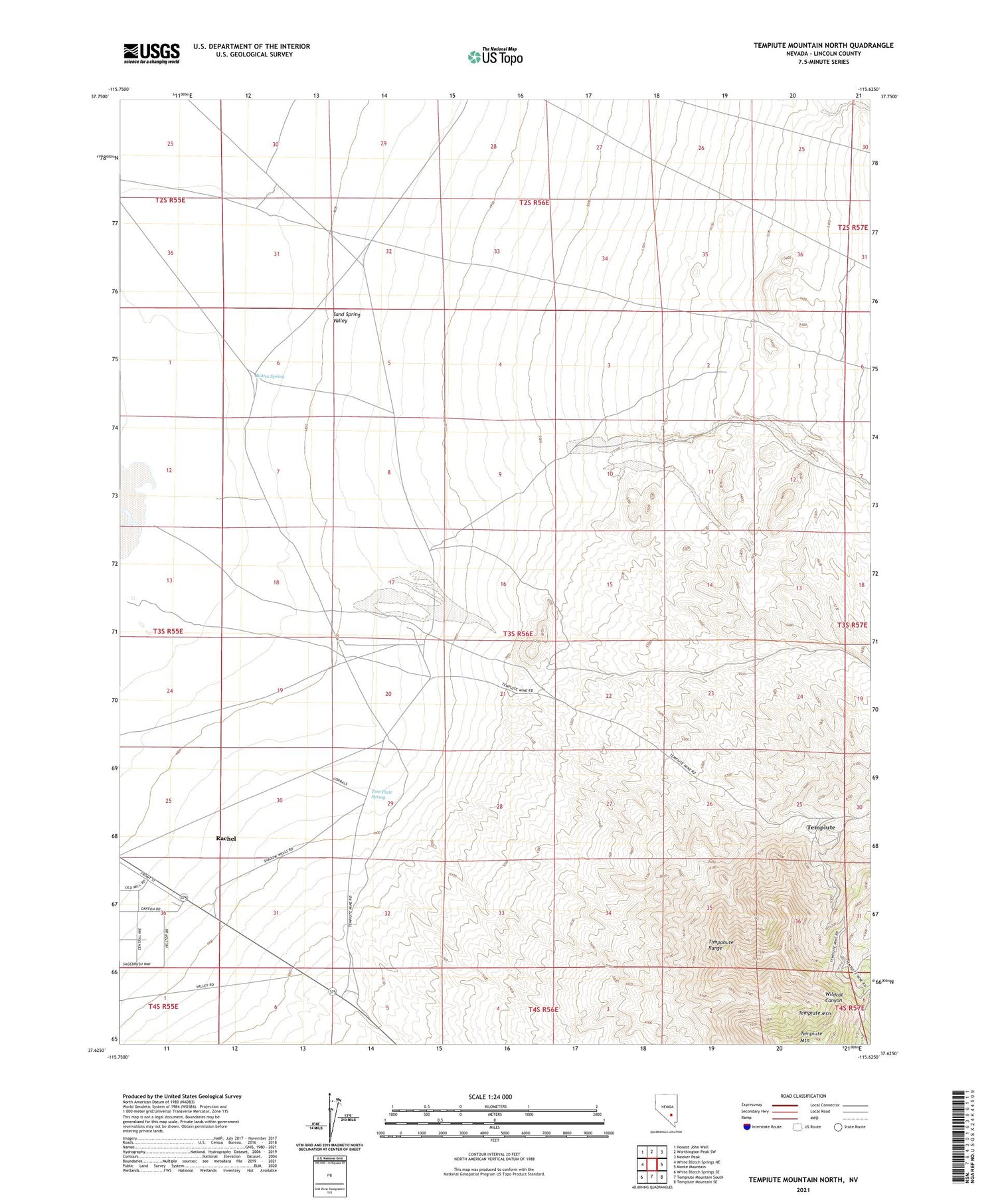 Tempiute Mountain North Nevada US Topo Map Image