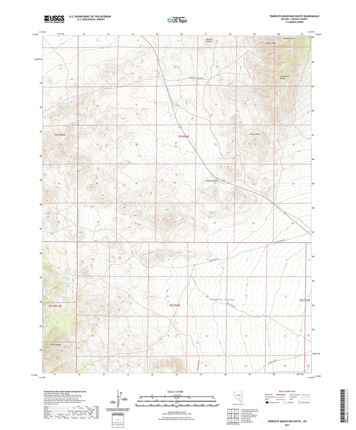 Tempiute Mountain South Nevada US Topo Map Image