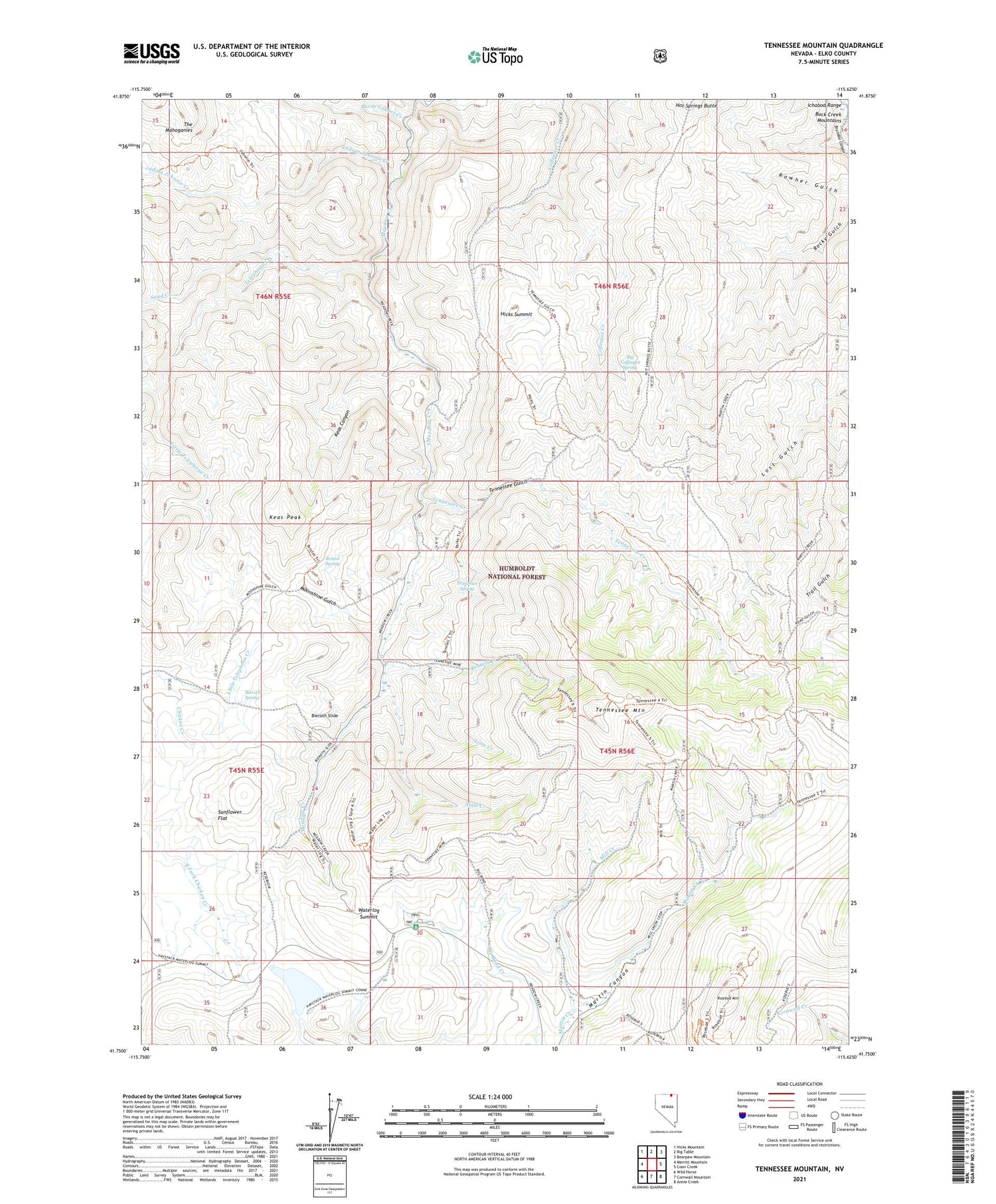 Tennessee Mountain Nevada US Topo Map Image