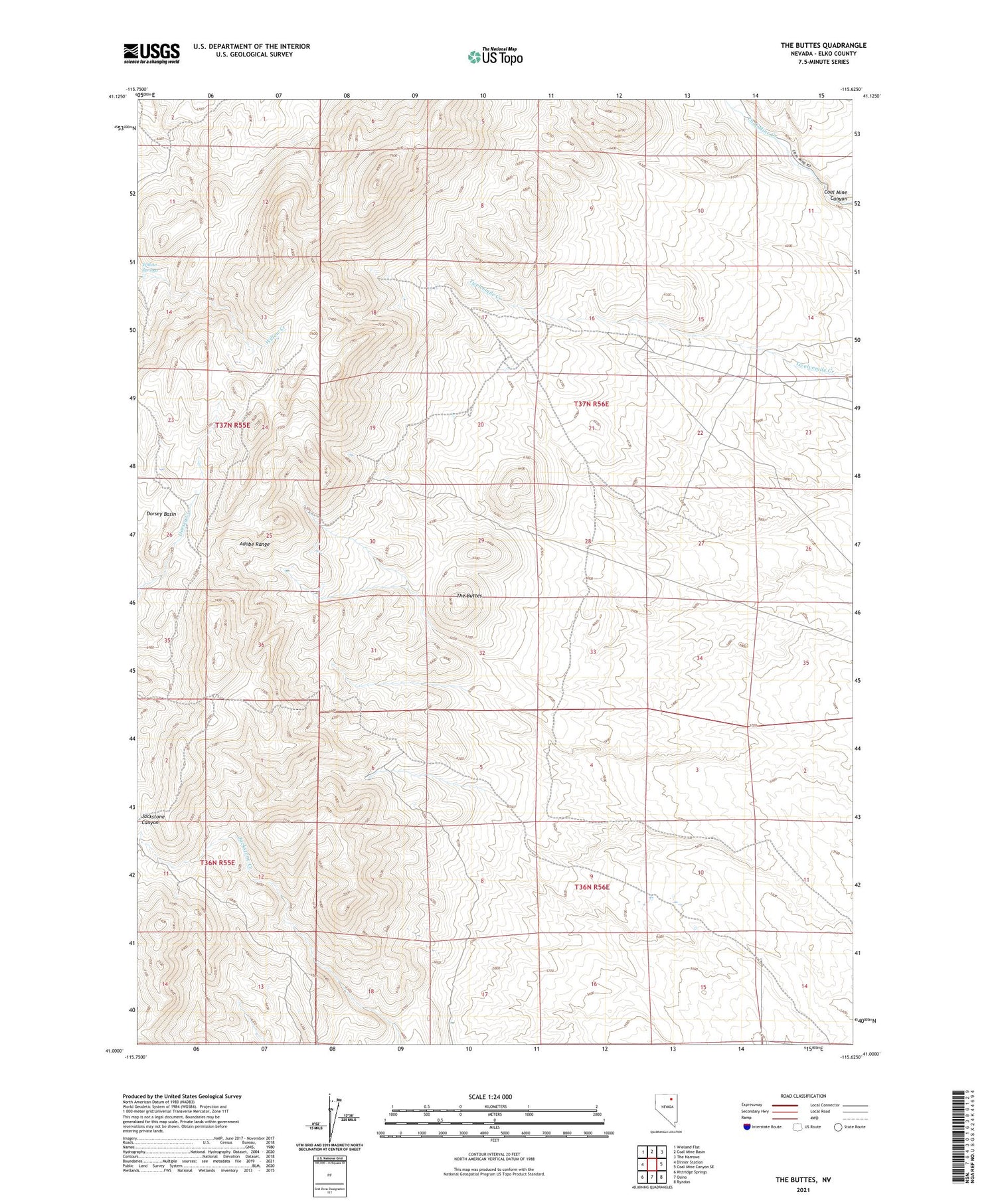 The Buttes Nevada US Topo Map Image