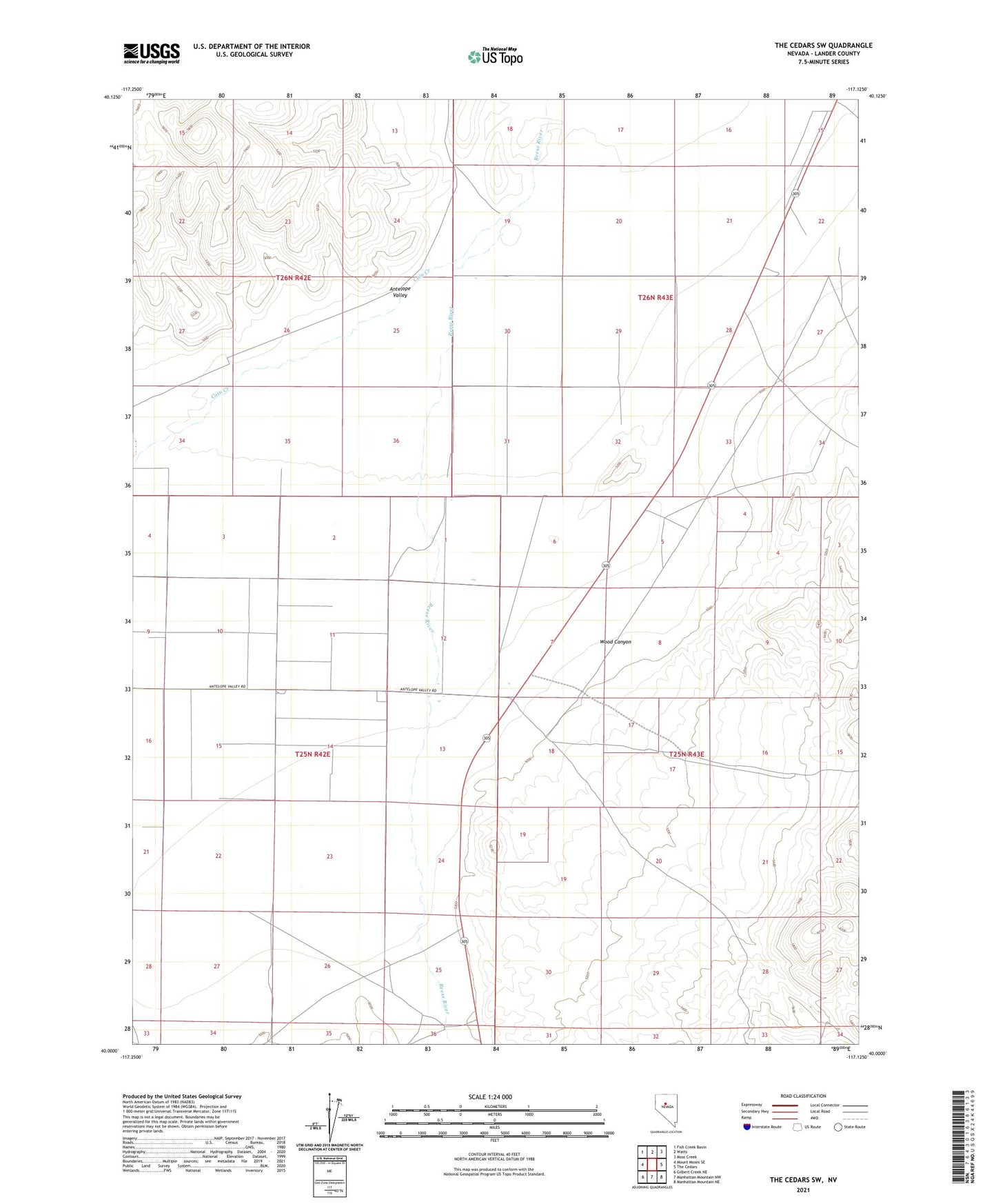 The Cedars SW Nevada US Topo Map Image