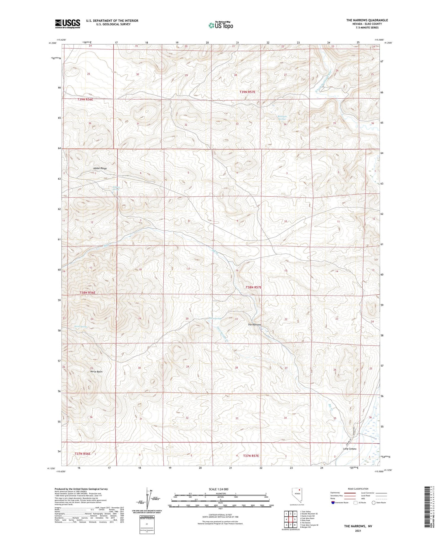 The Narrows Nevada US Topo Map Image