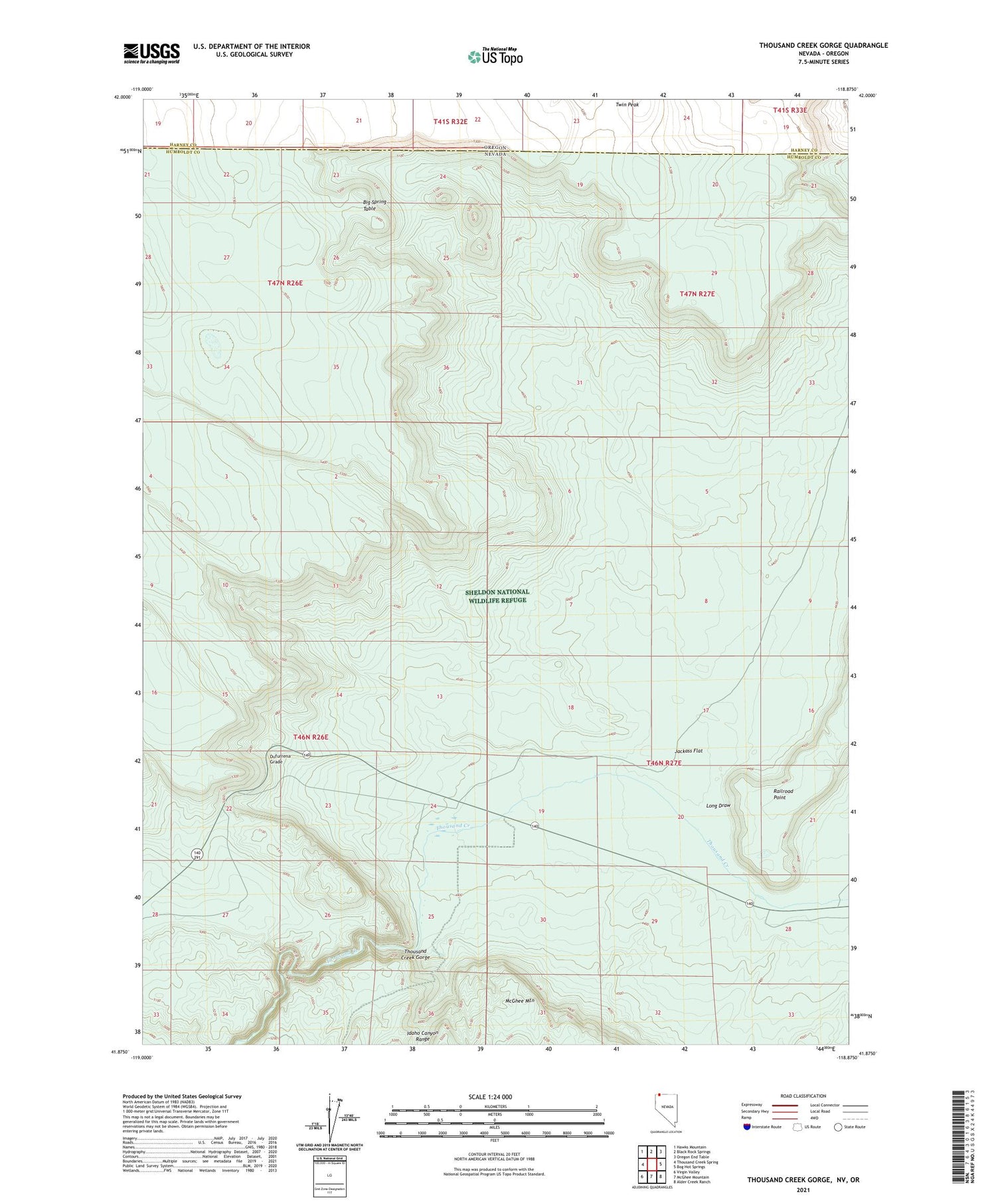 Thousand Creek Gorge Nevada US Topo Map Image
