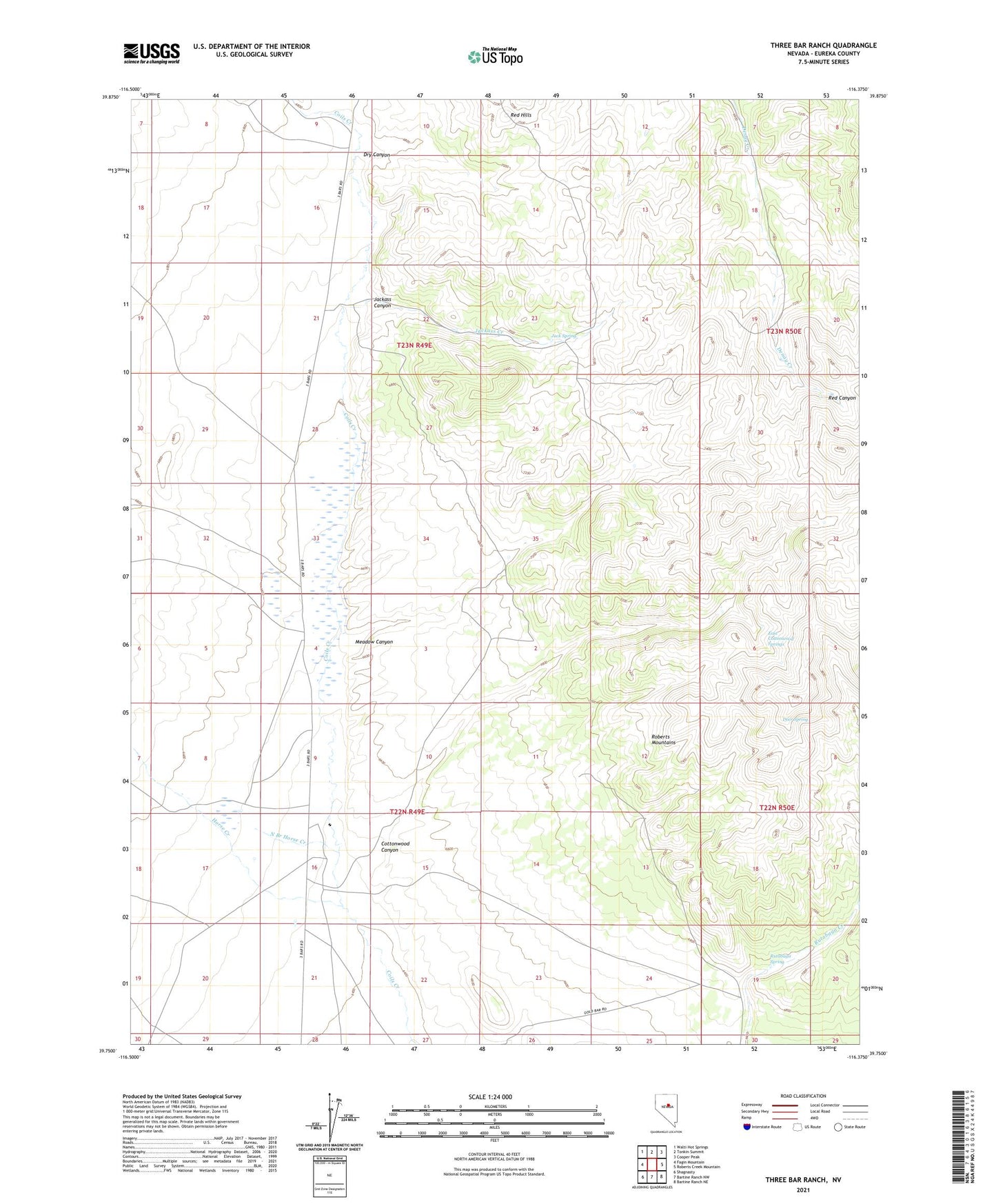 Three Bar Ranch Nevada US Topo Map Image