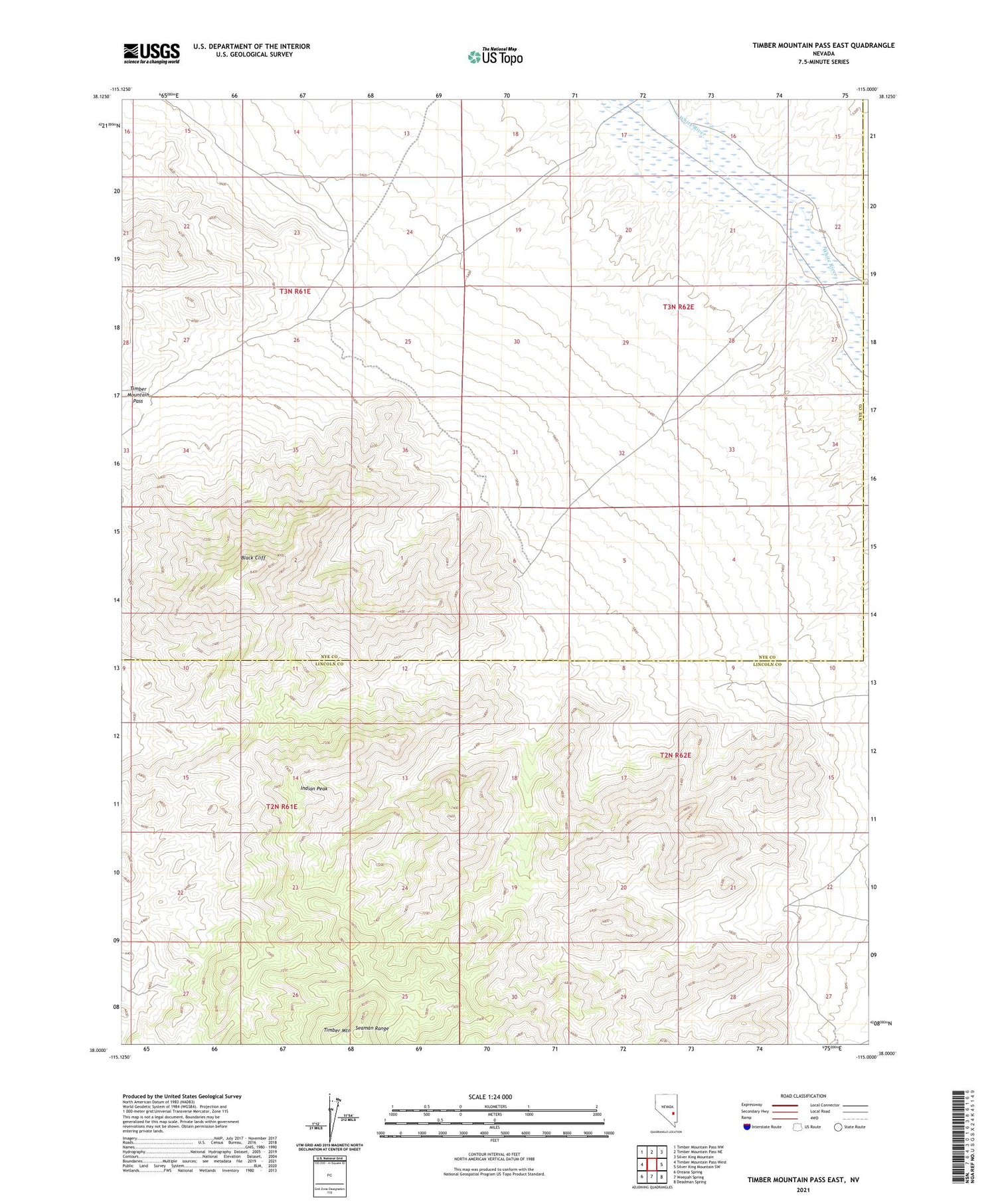 Timber Mountain Pass East Nevada US Topo Map Image