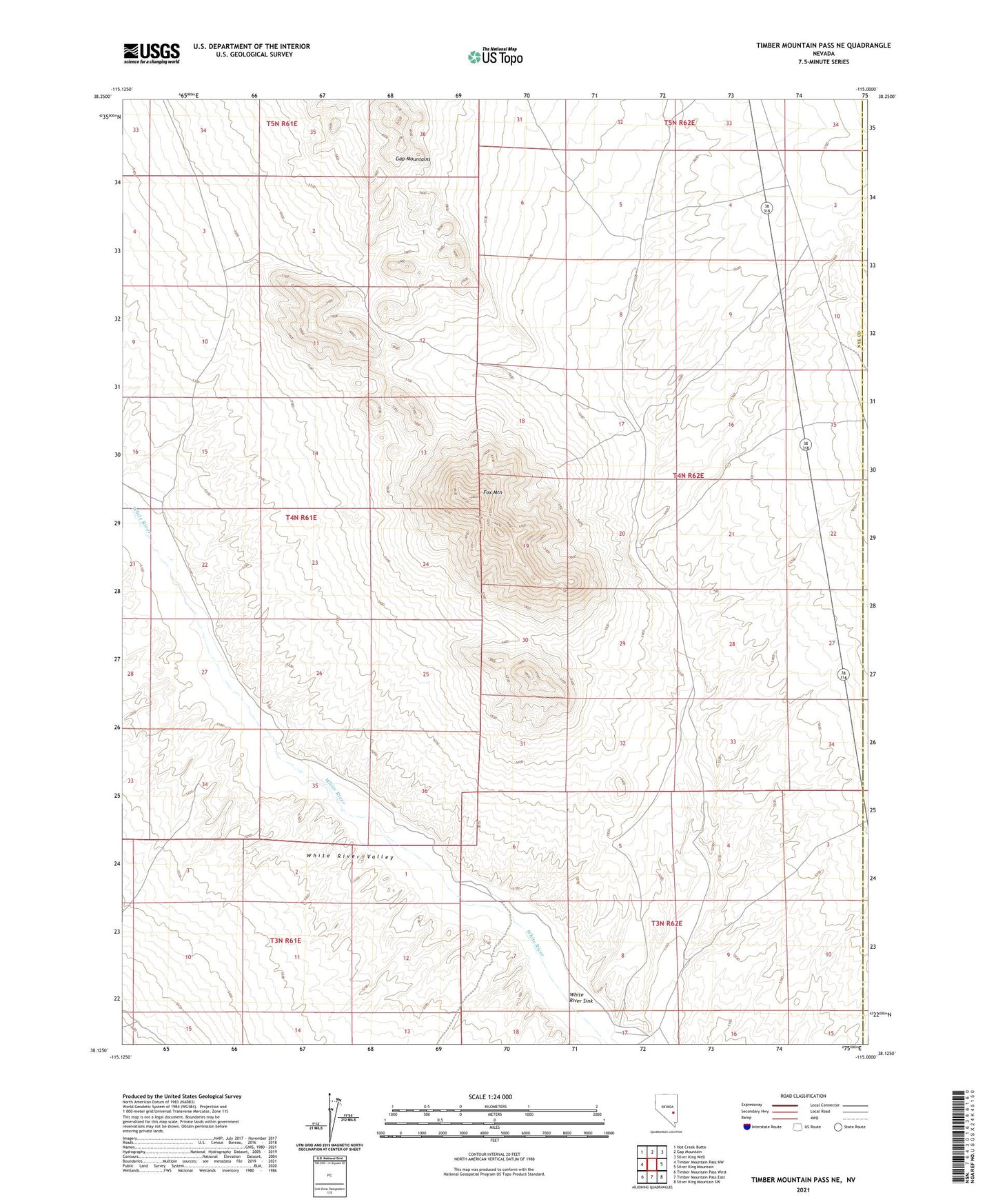 Timber Mountain Pass NE Nevada US Topo Map Image