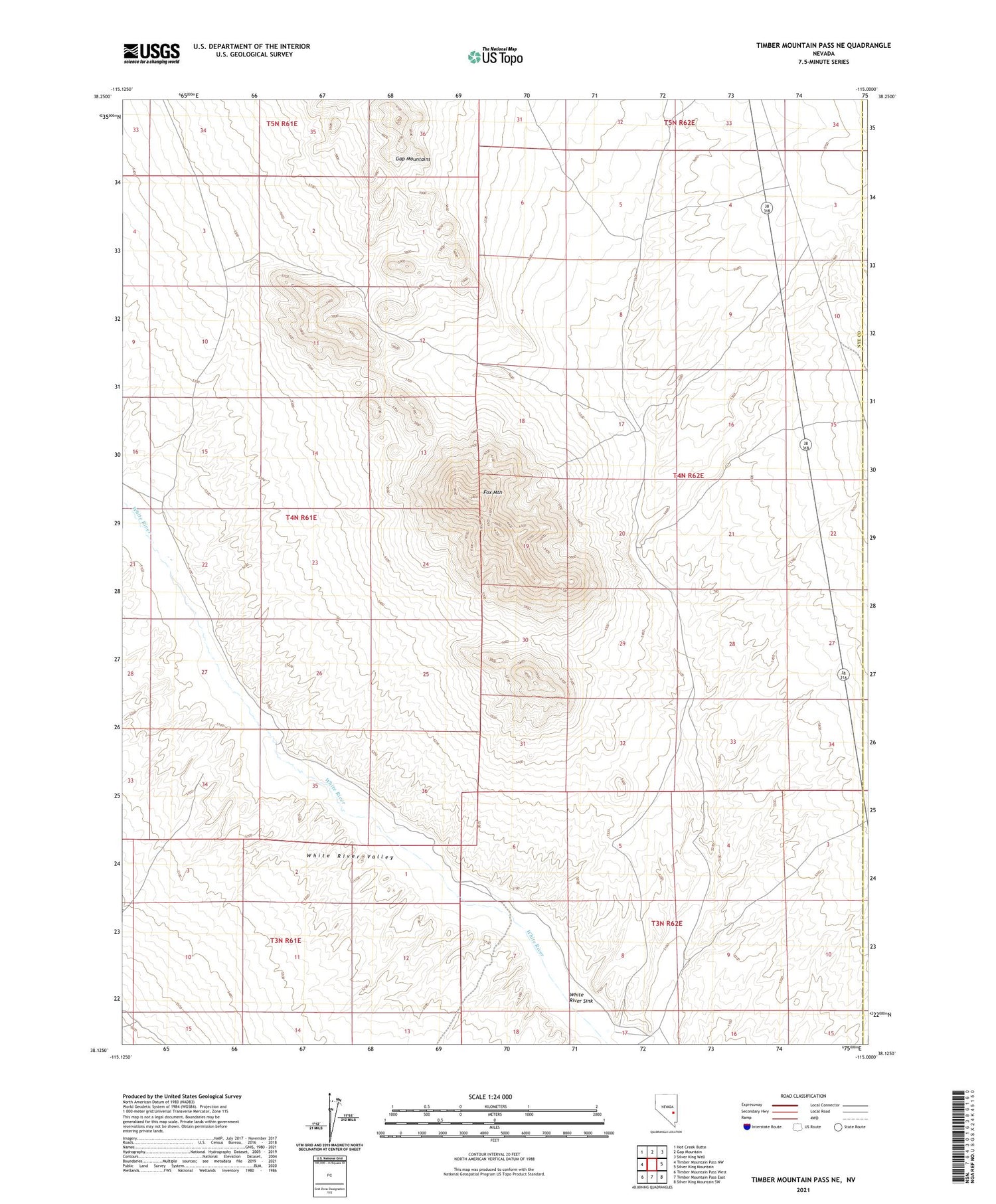 Timber Mountain Pass NE Nevada US Topo Map Image