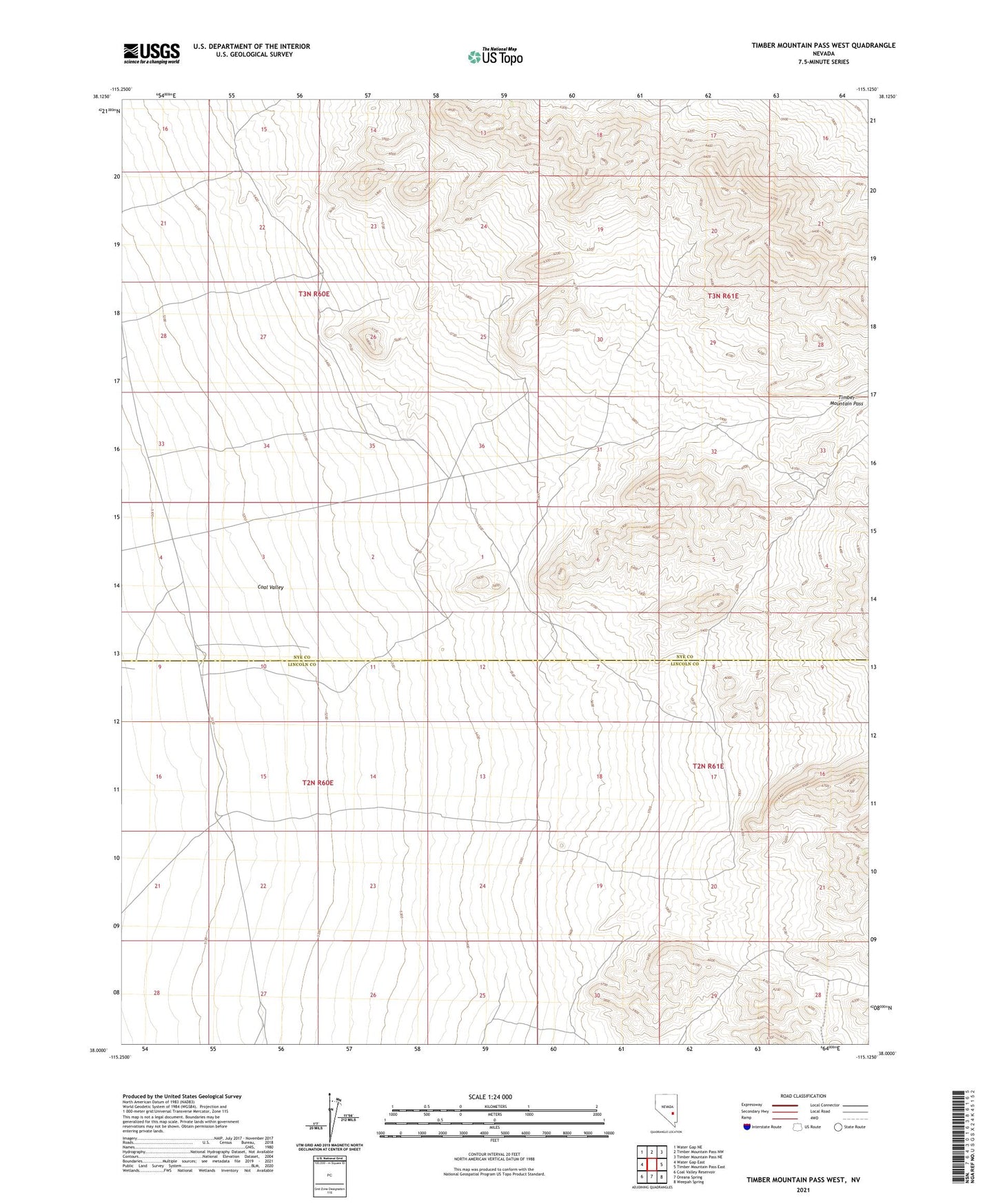 Timber Mountain Pass West Nevada US Topo Map Image