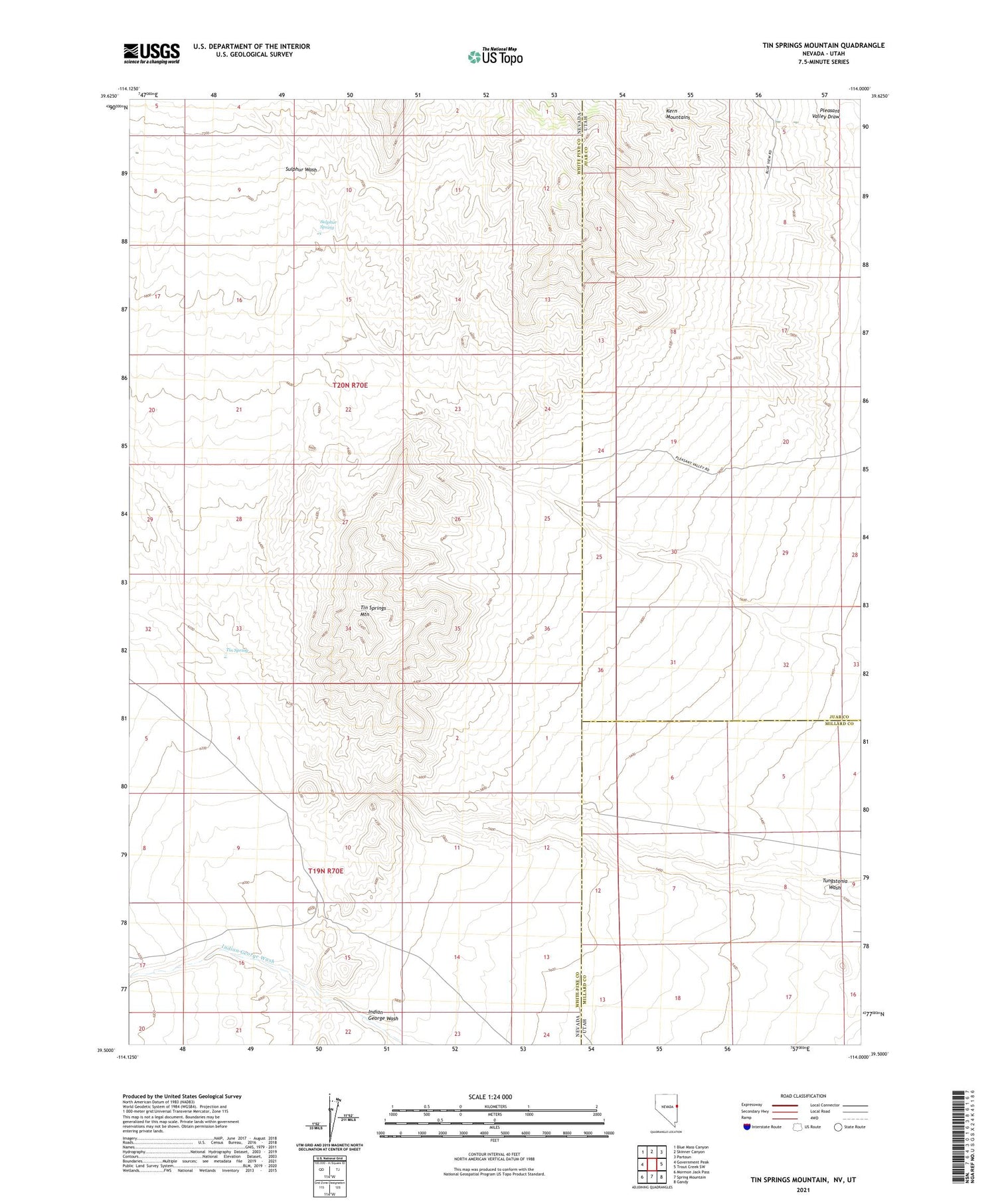 Tin Springs Mountain Nevada US Topo Map Image