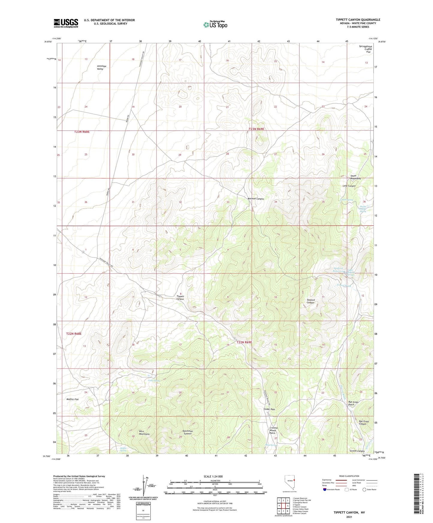 Tippett Canyon Nevada US Topo Map Image