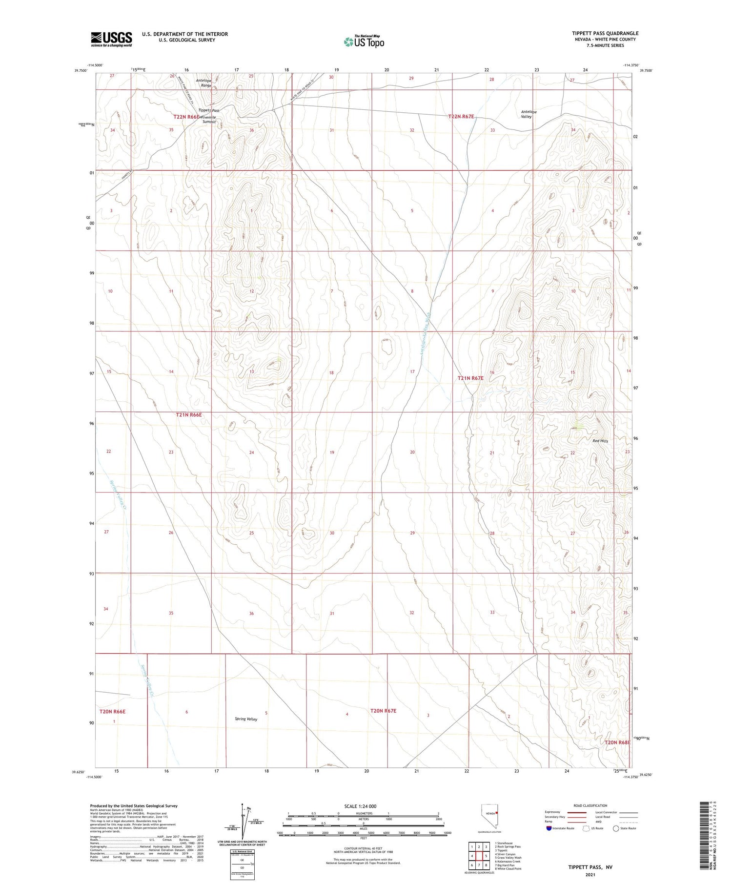 Tippett Pass Nevada US Topo Map Image