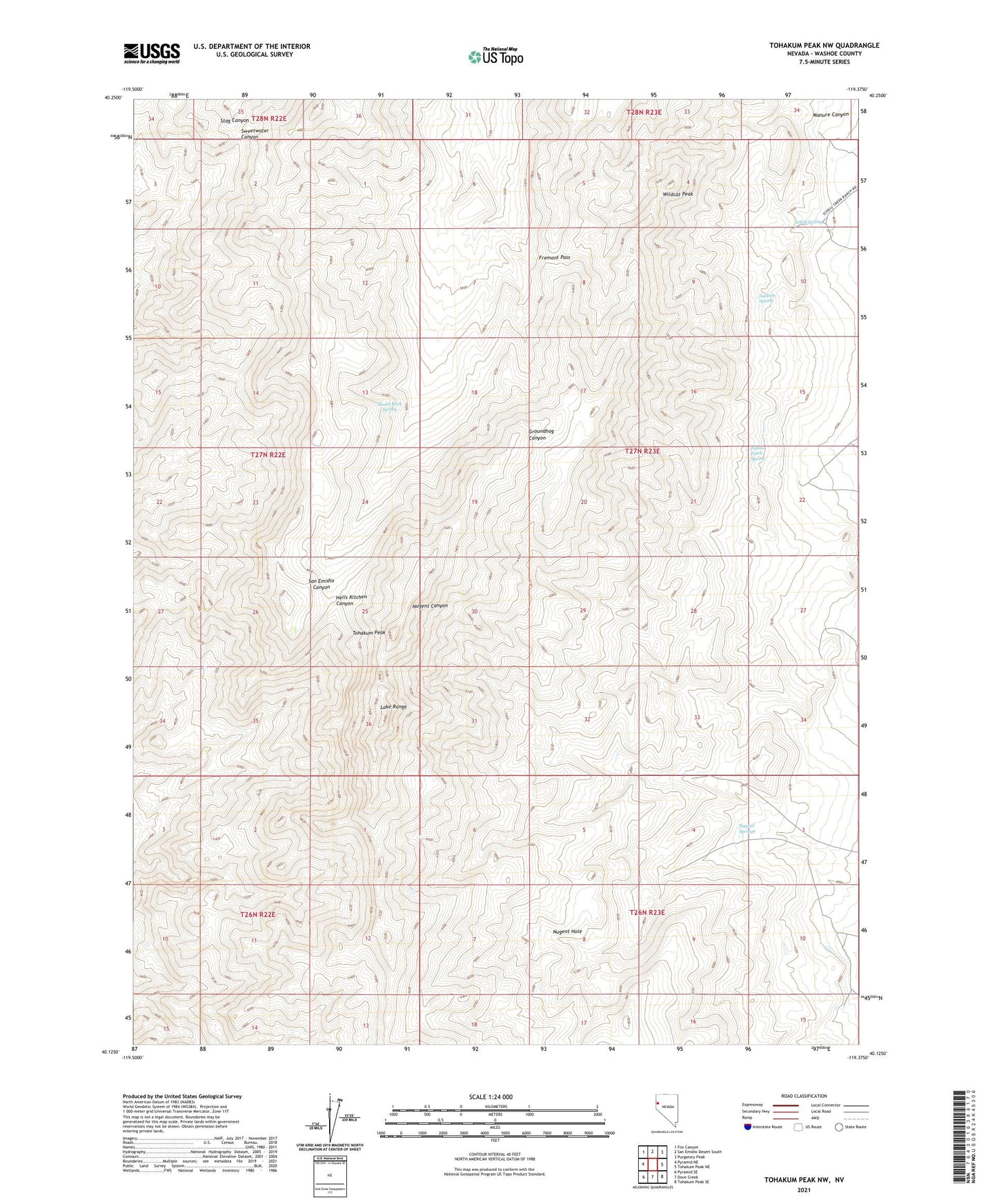 Tohakum Peak NW Nevada US Topo Map Image