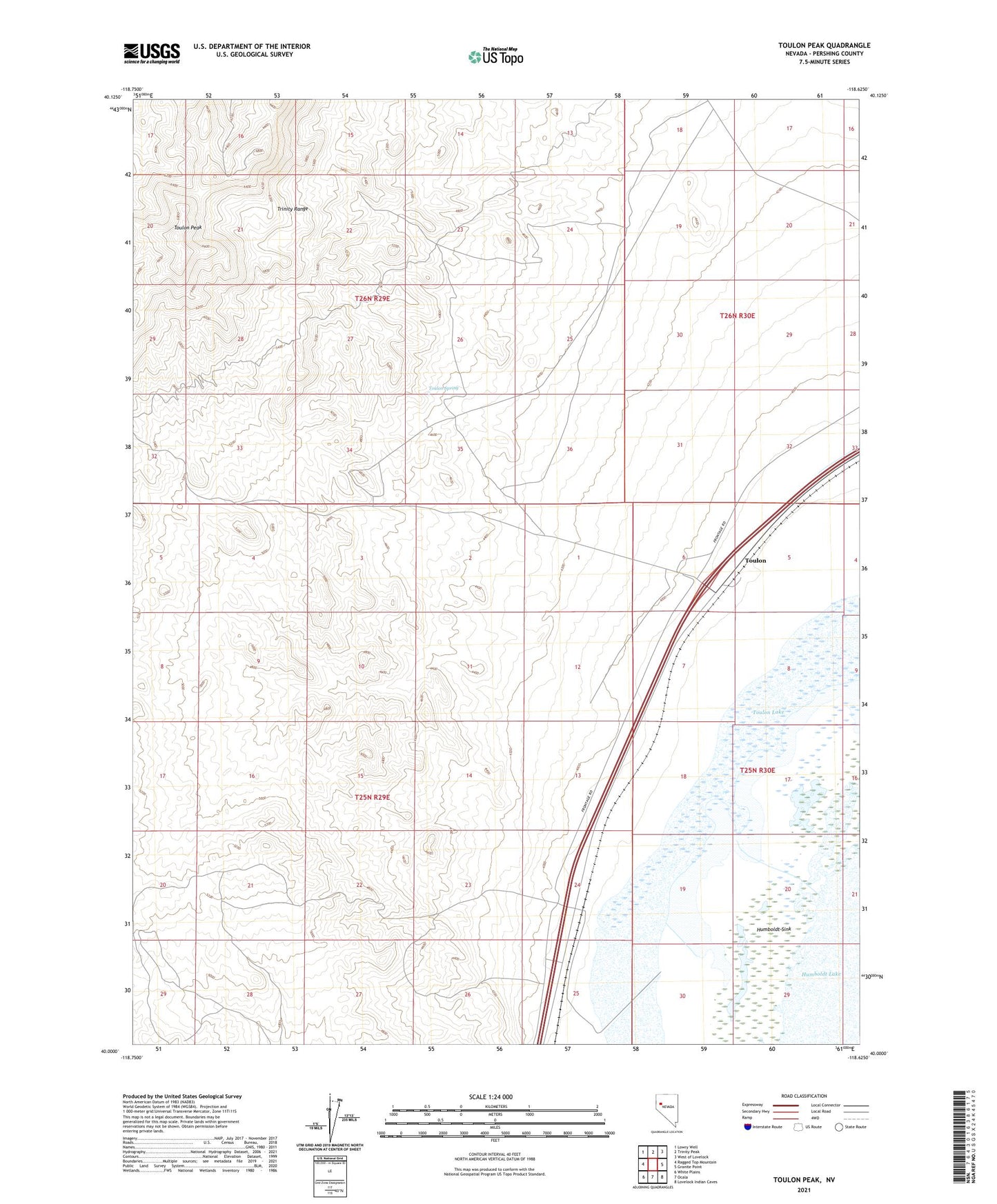 Toulon Peak Nevada US Topo Map Image