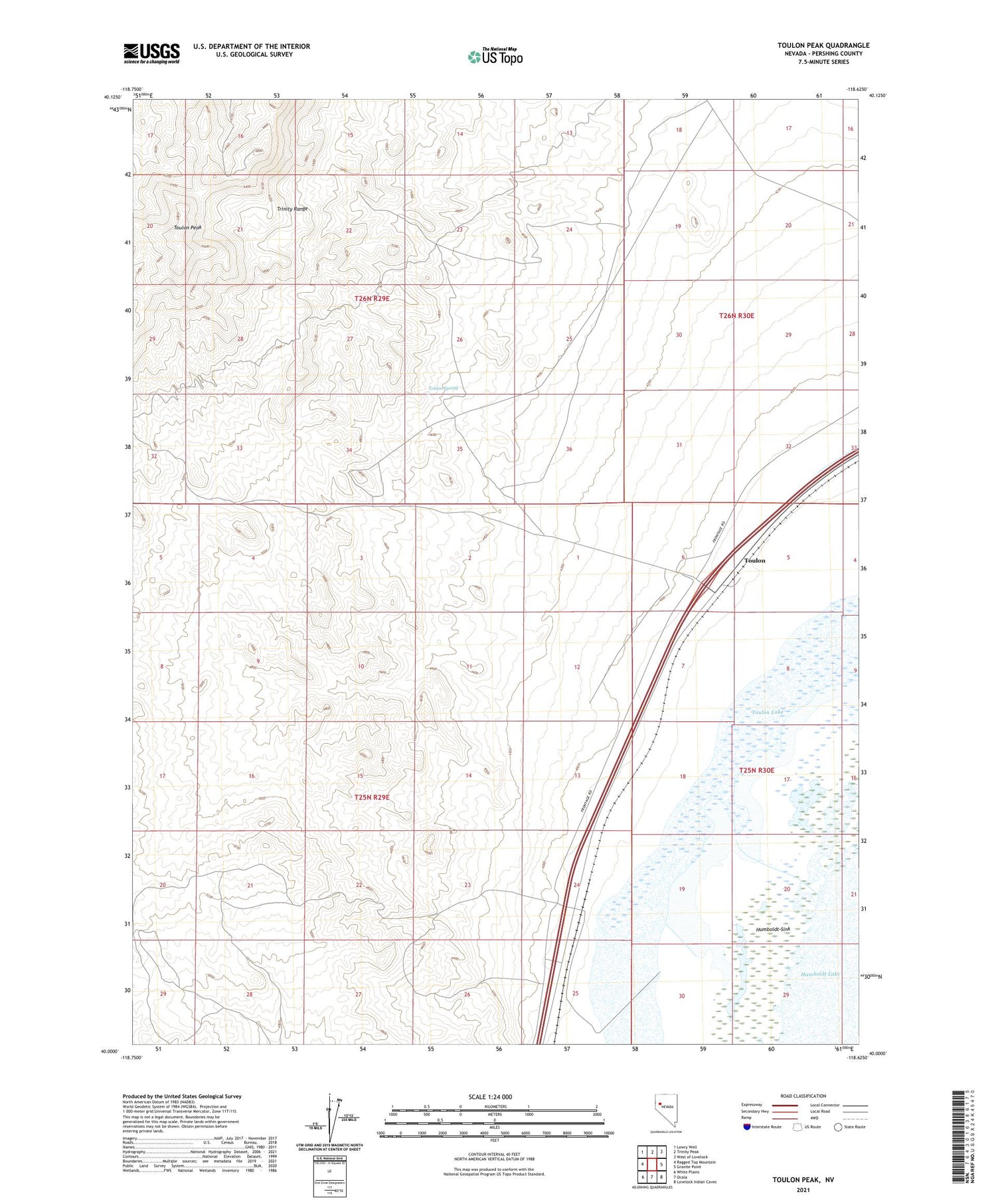 Toulon Peak Nevada US Topo Map Image