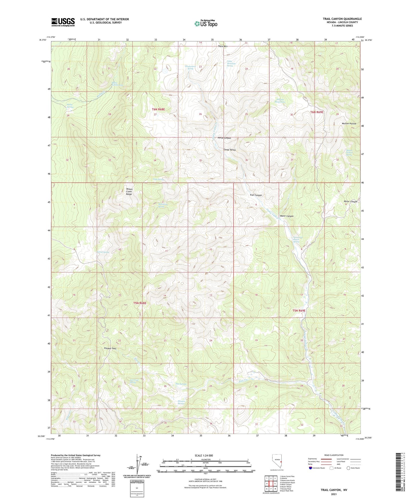 Trail Canyon Nevada US Topo Map Image