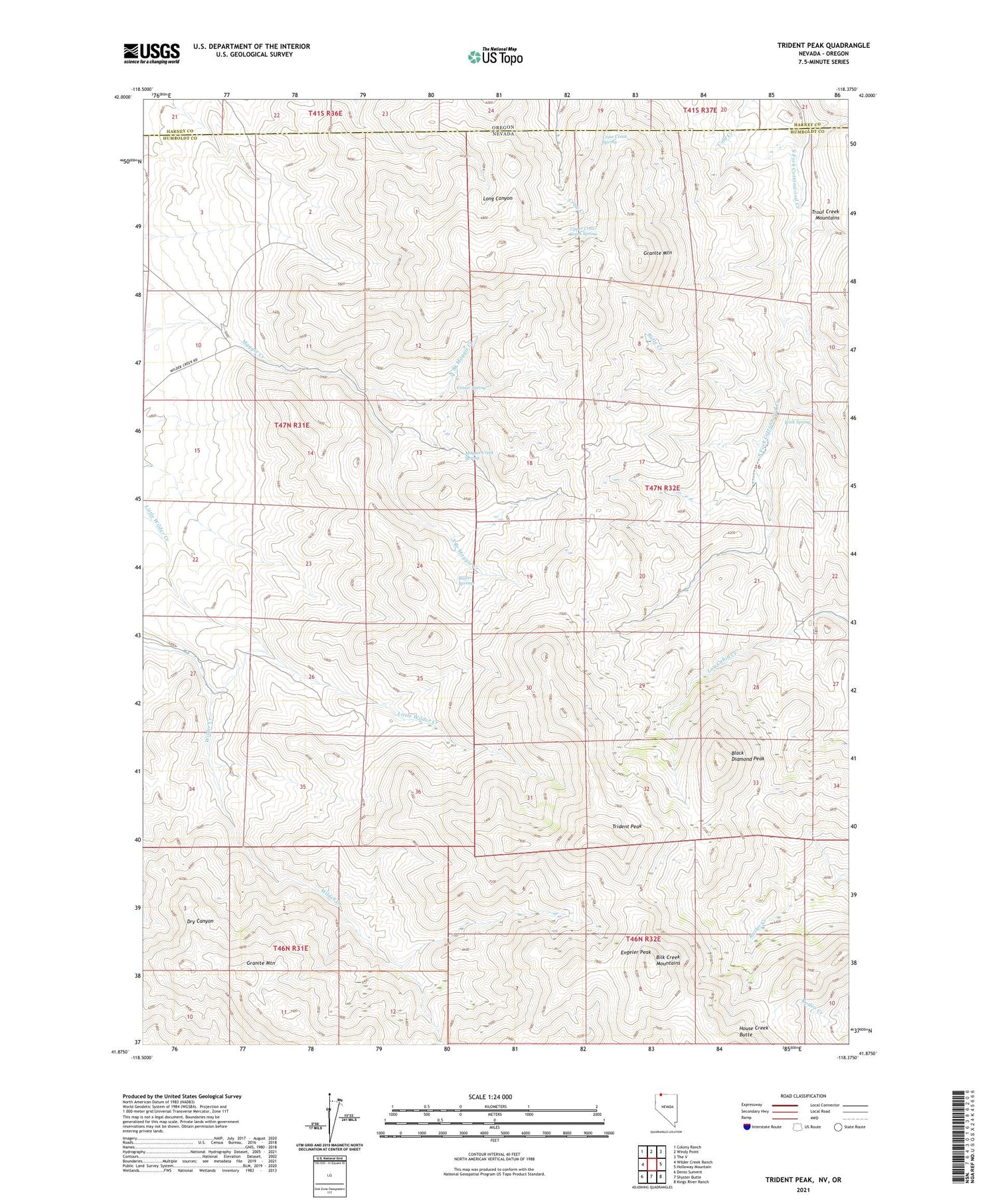 Trident Peak Nevada US Topo Map Image