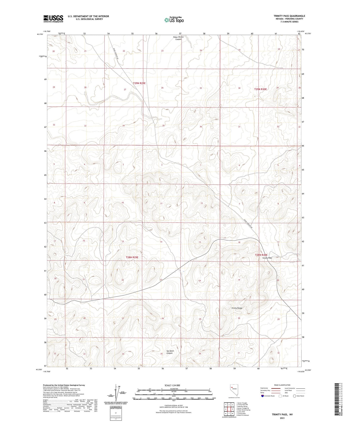 Trinity Pass Nevada US Topo Map Image