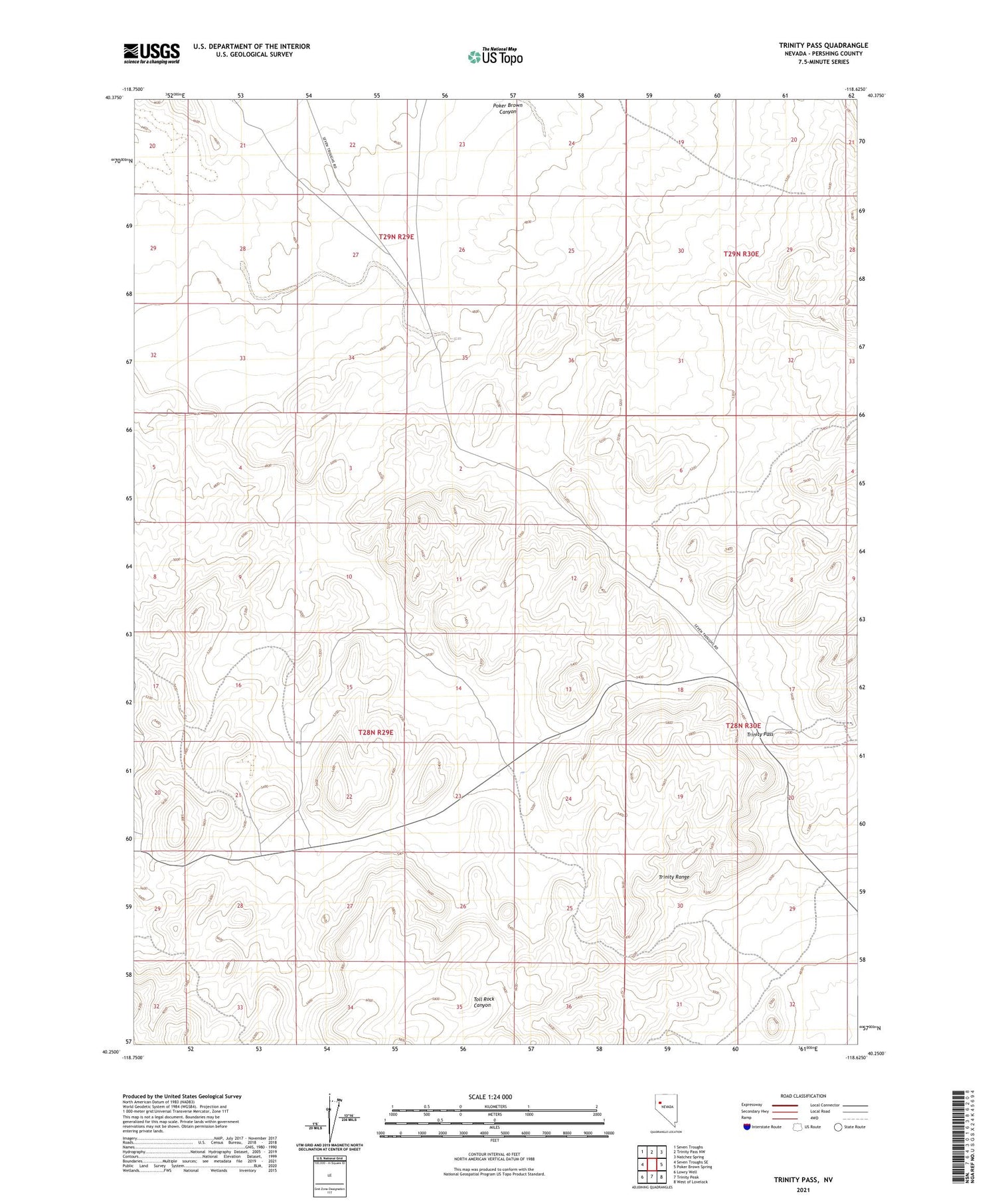 Trinity Pass Nevada US Topo Map Image
