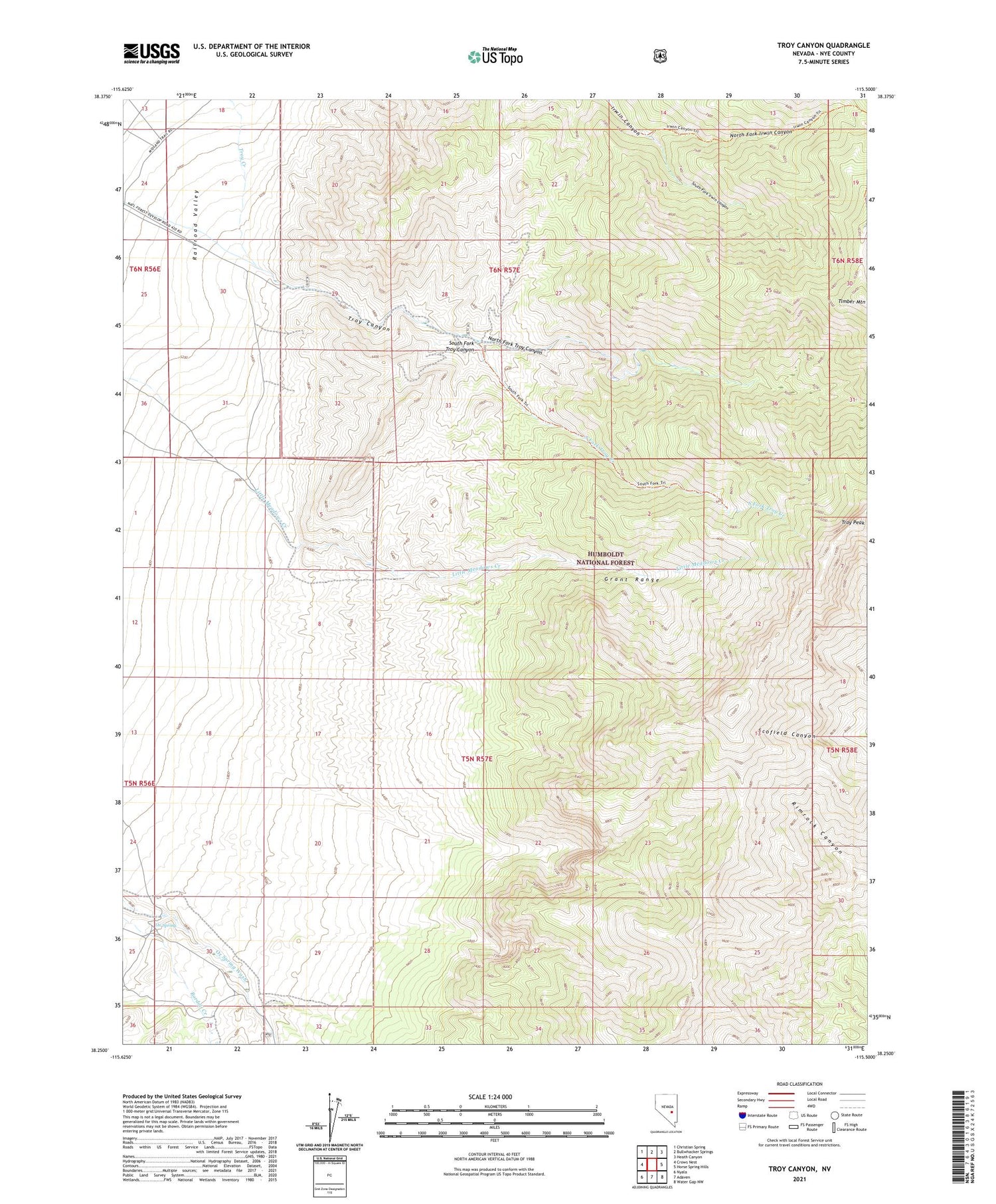 Troy Canyon Nevada US Topo Map Image