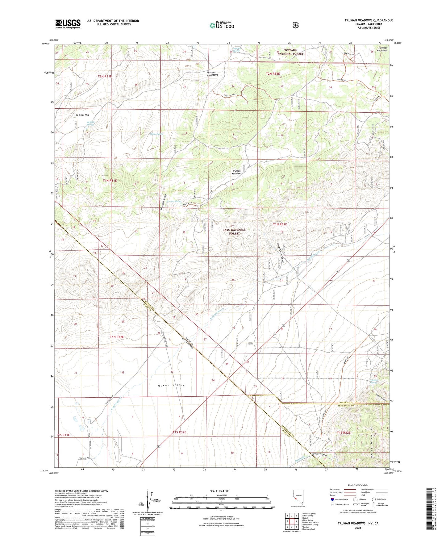 Truman Meadows Nevada US Topo Map Image