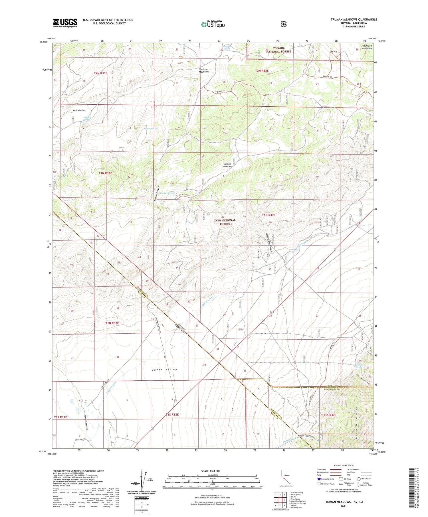 Truman Meadows Nevada US Topo Map Image
