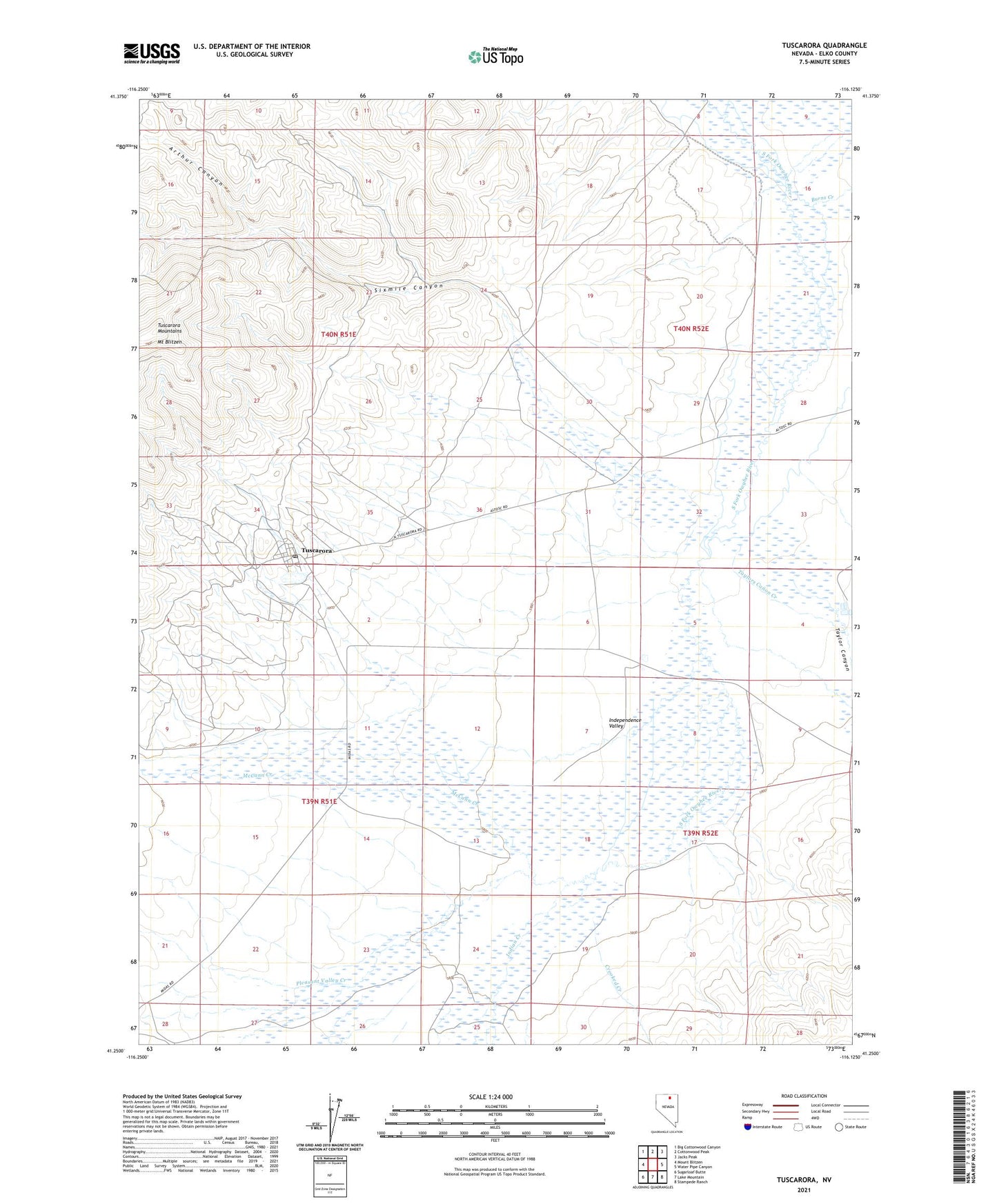 Tuscarora Nevada US Topo Map Image