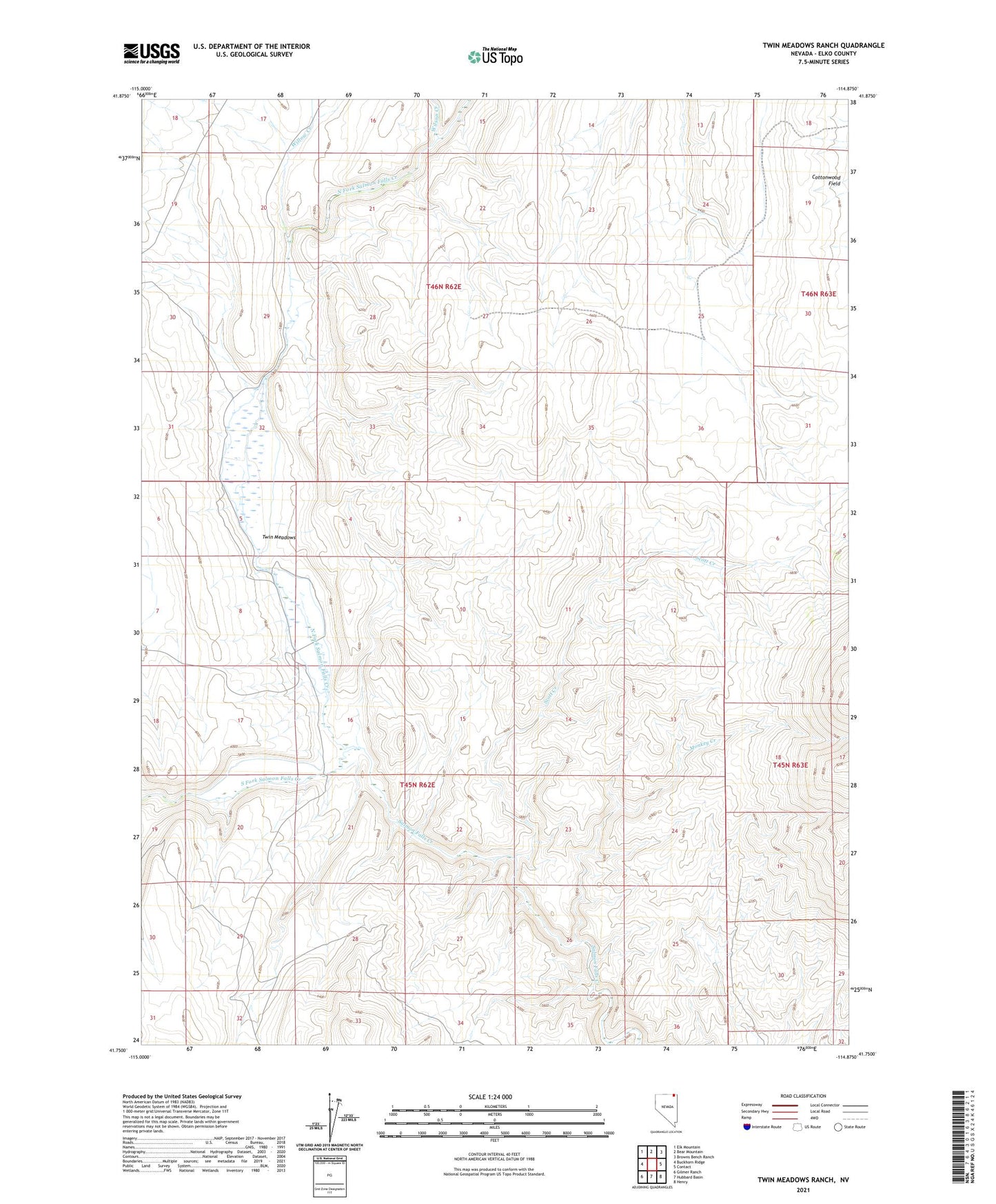 Twin Meadows Ranch Nevada US Topo Map Image