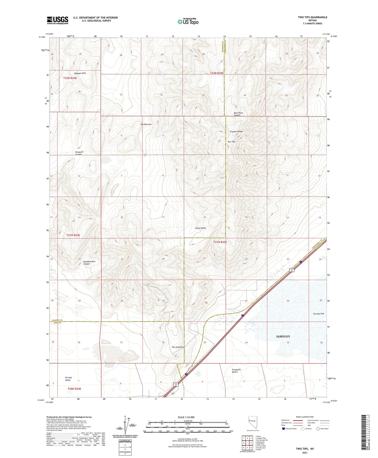 Two Tips Nevada US Topo Map Image