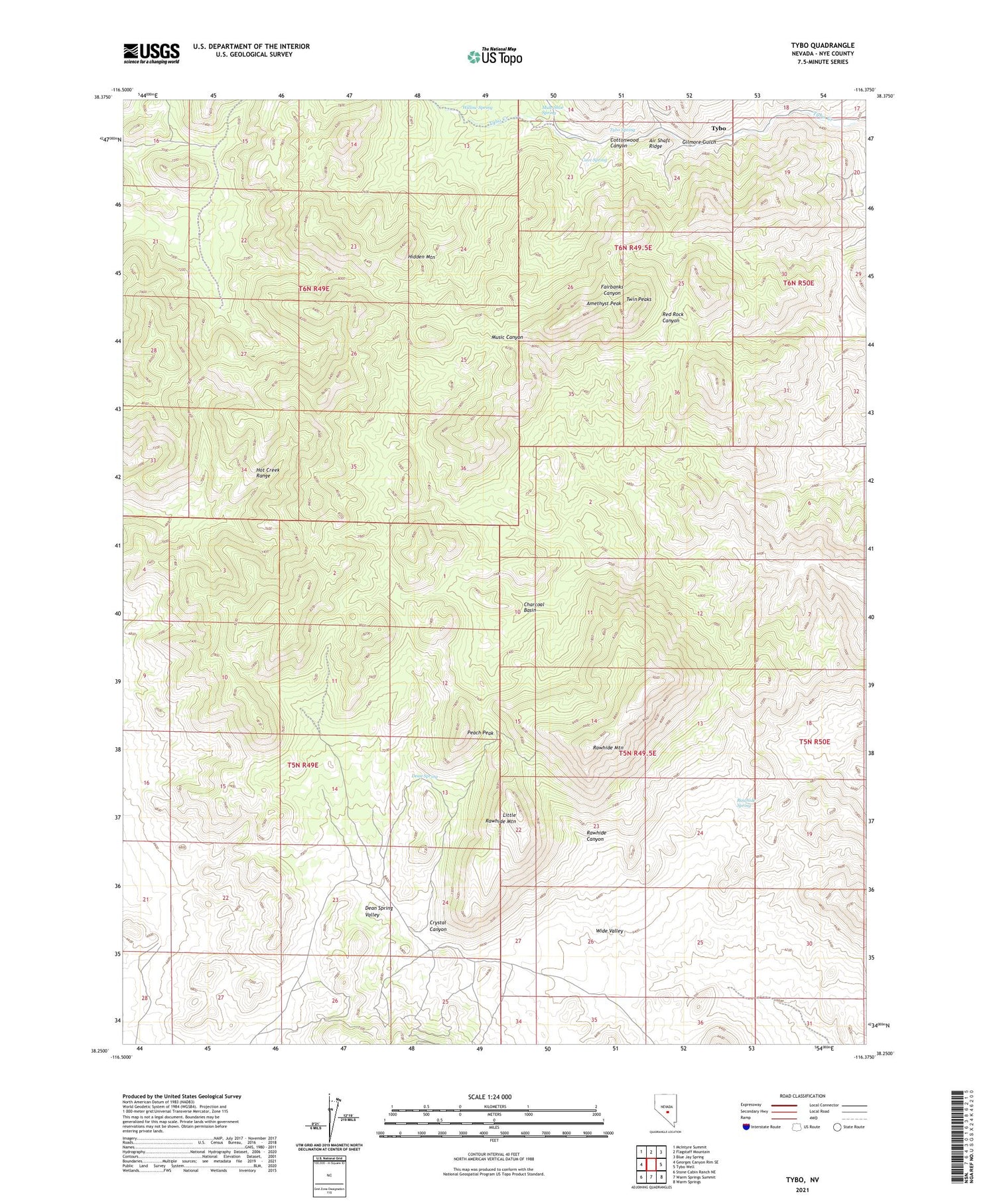 Tybo Nevada US Topo Map Image
