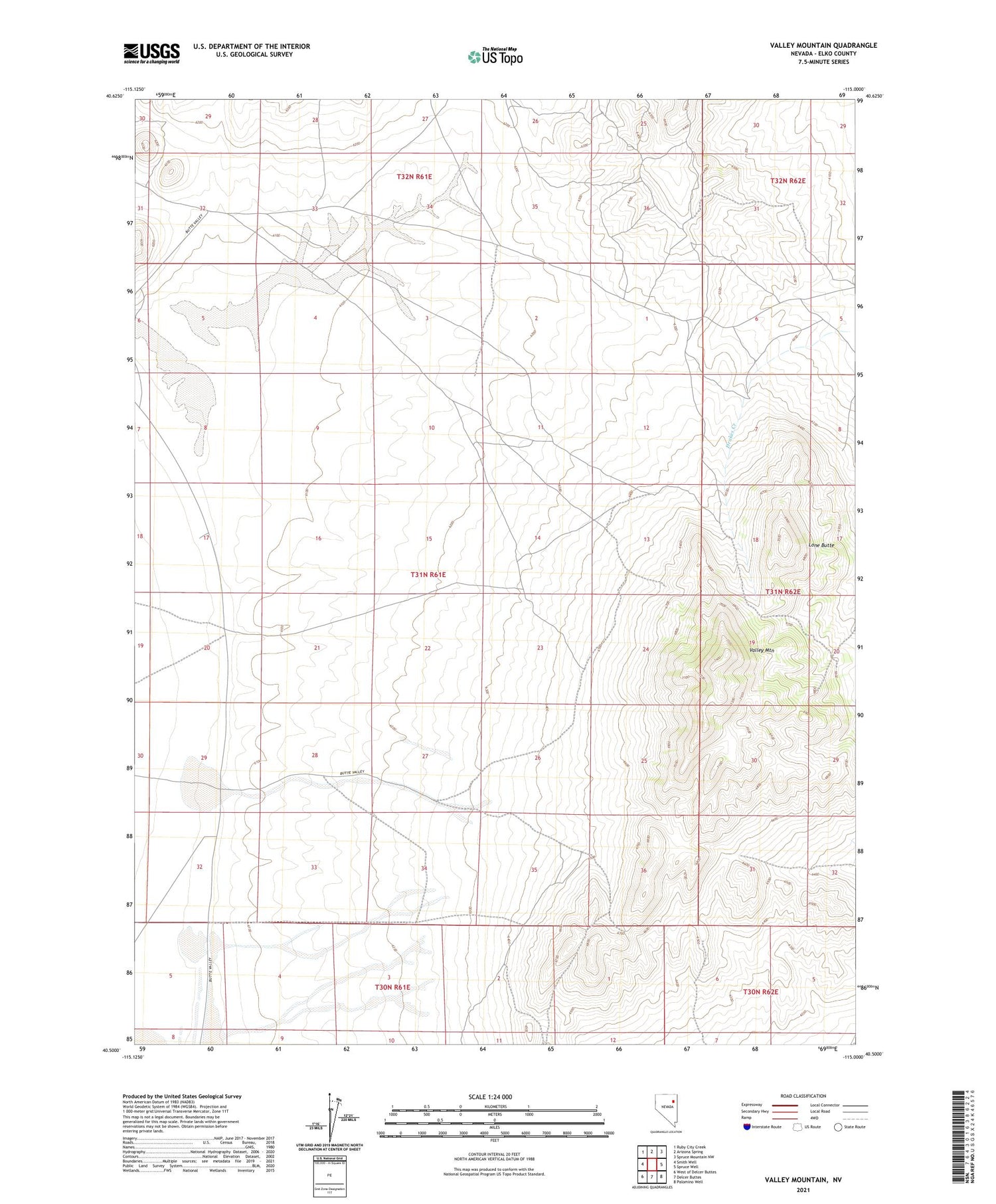 Valley Mountain Nevada US Topo Map Image