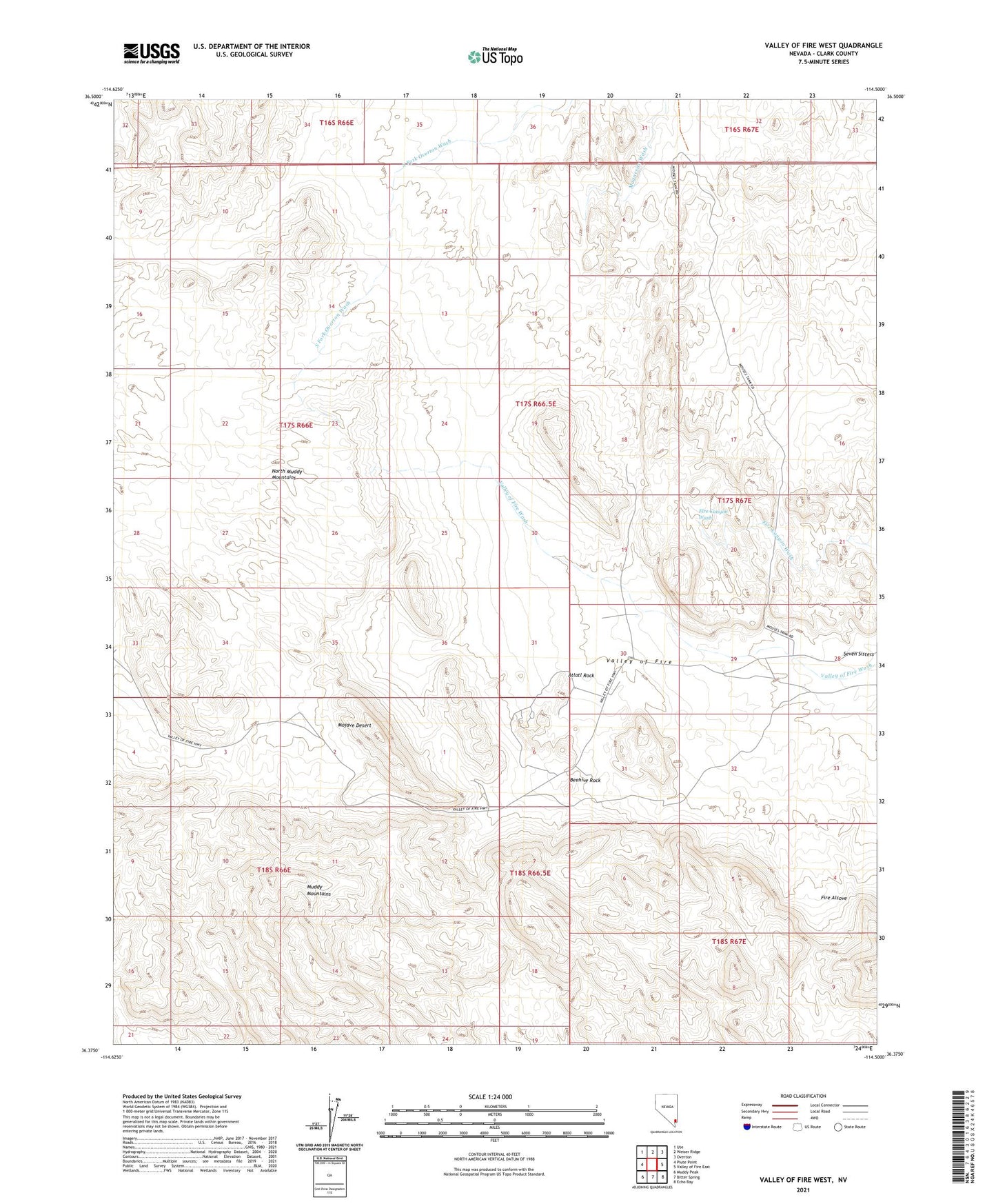 Valley of Fire West Nevada US Topo Map Image