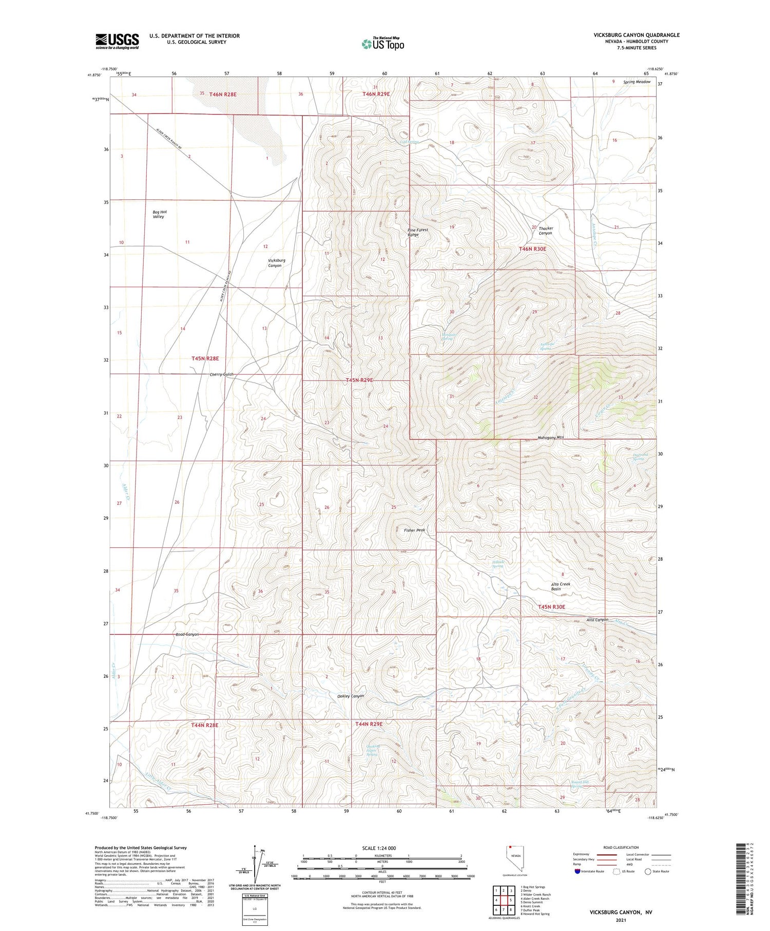 Vicksburg Canyon Nevada US Topo Map Image