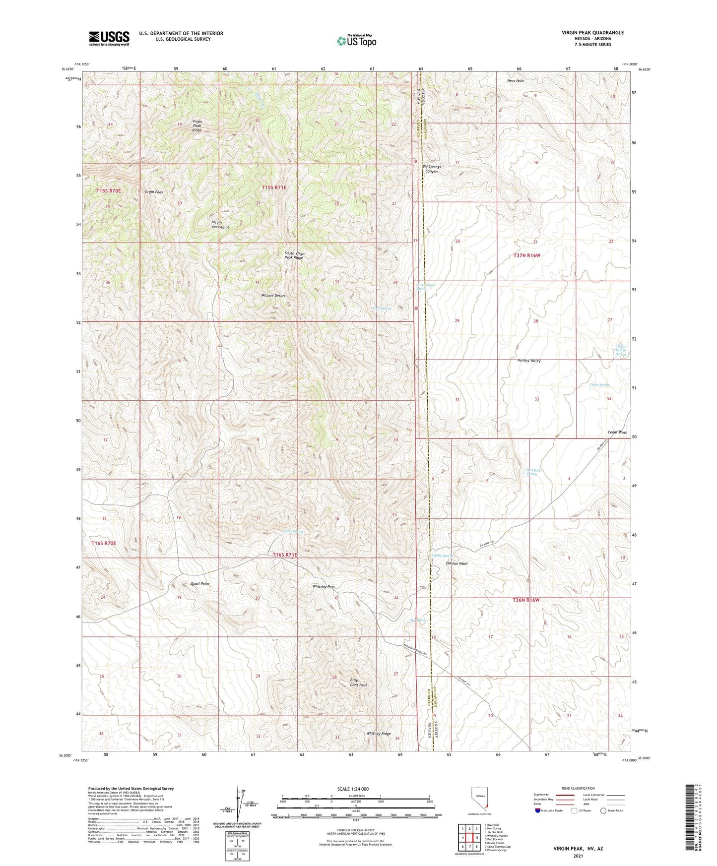 Virgin Peak Nevada US Topo Map Image