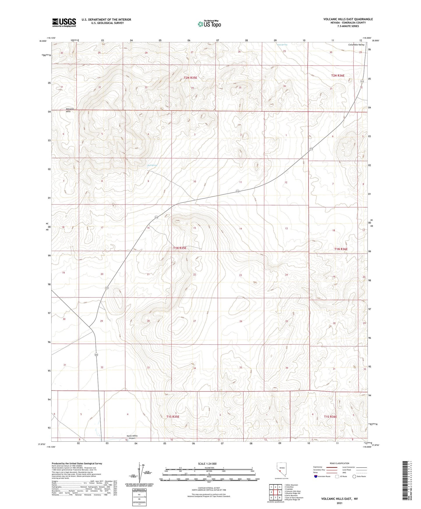 Volcanic Hills East Nevada US Topo Map Image