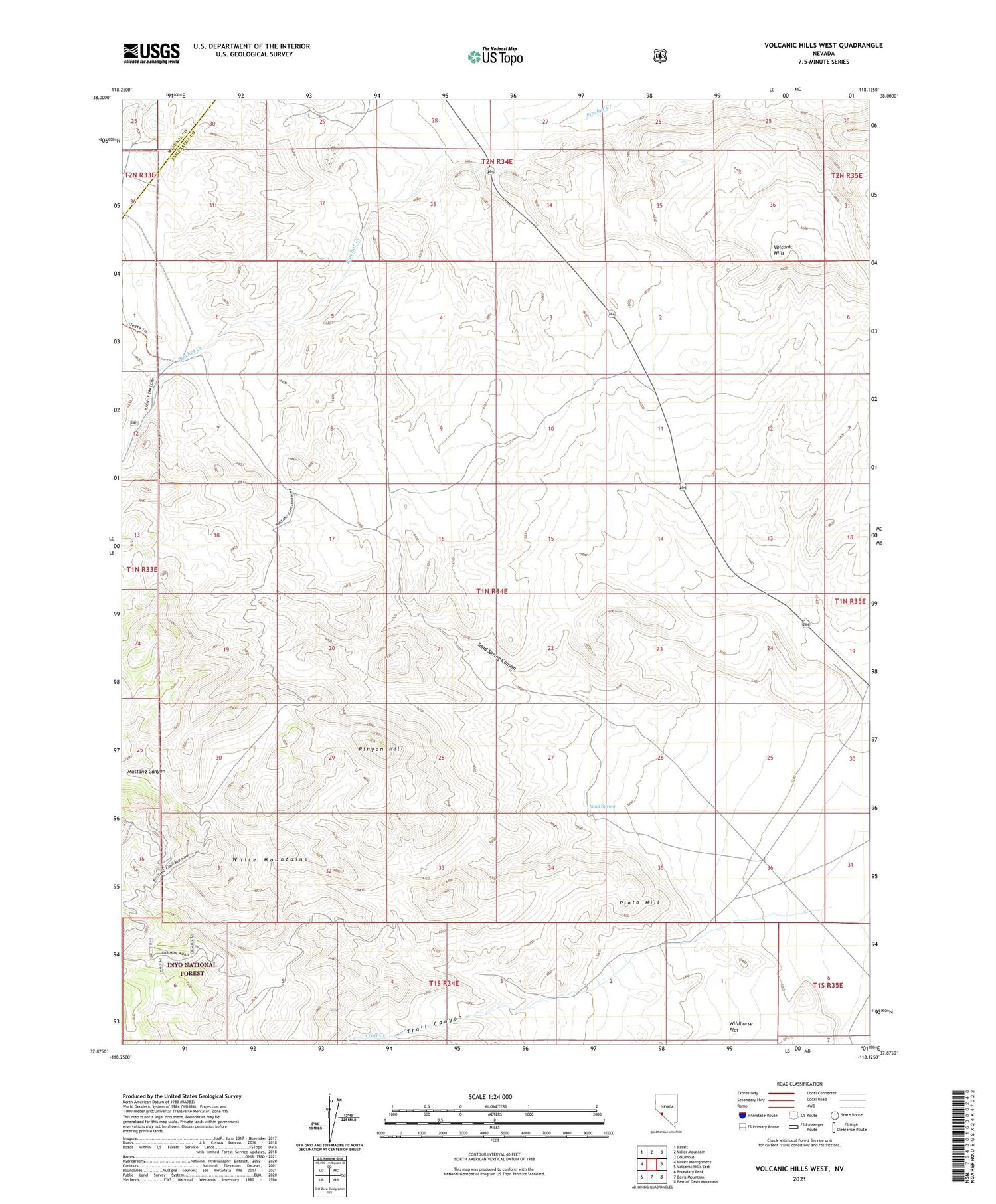 Volcanic Hills West Nevada US Topo Map Image