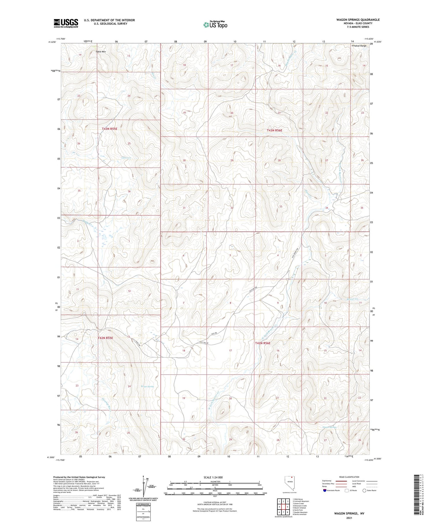 Wagon Springs Nevada US Topo Map Image