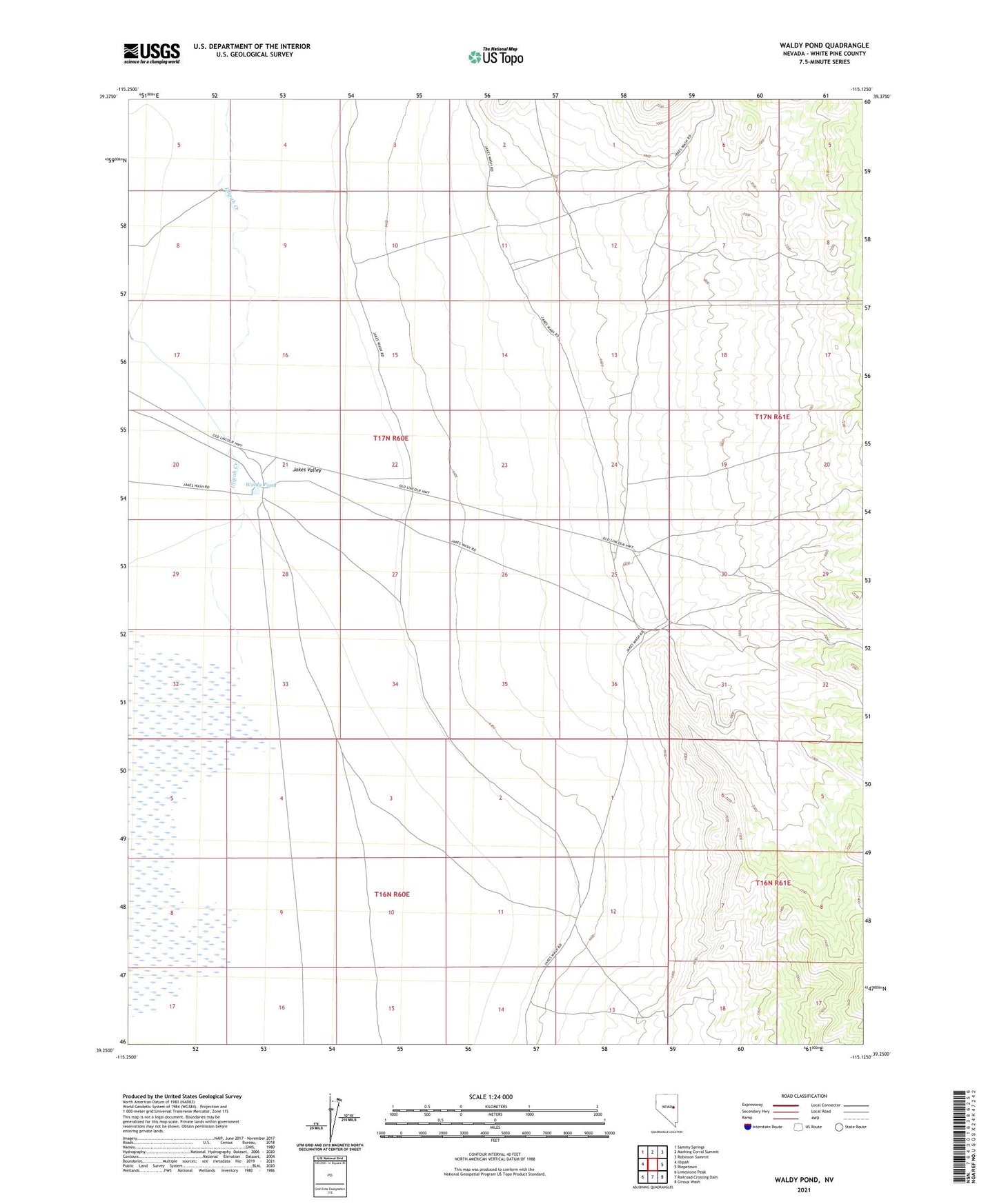 Waldy Pond Nevada US Topo Map Image